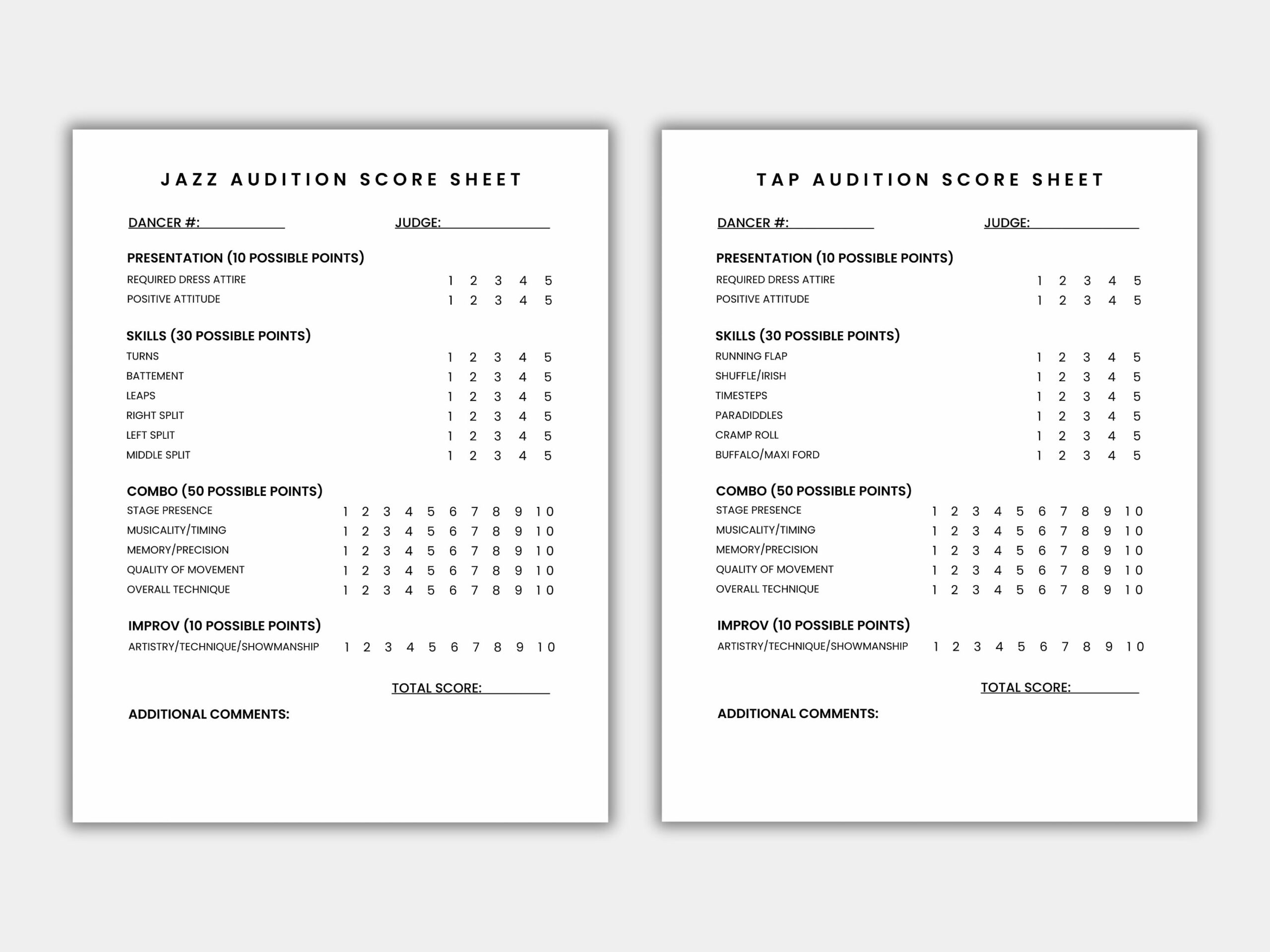Dance Score Sheet Template