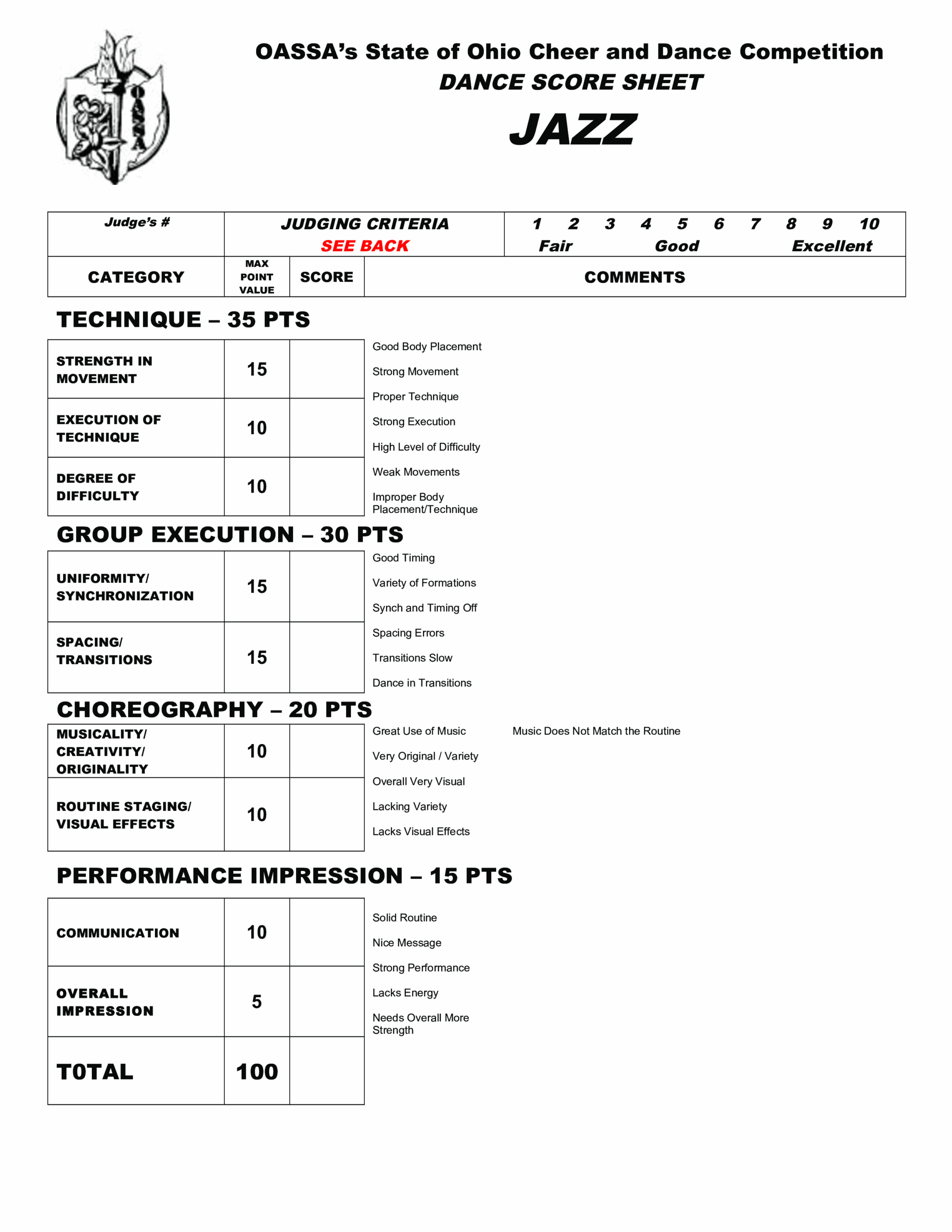 Dance Score Sheet Templates At Allbusinesstemplates