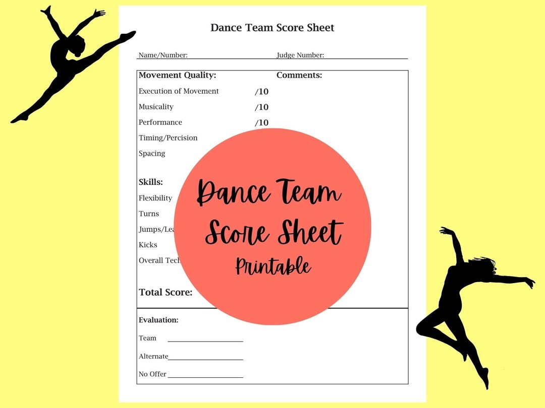 Dance Team Audition Score Sheet Digital Download Printable Etsy