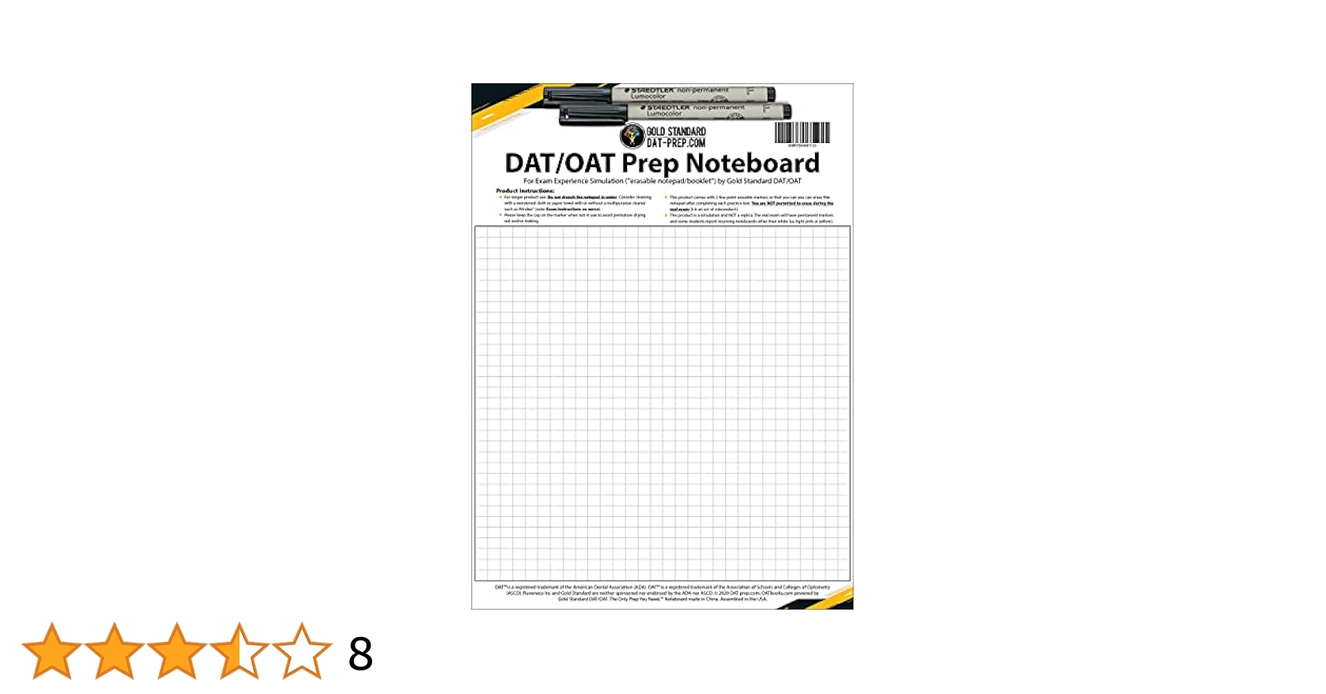DAT OAT Prep Erasable Notepad noteboard Booklet With Staedtler Markers For Exam Experience Simulation Gold Standard DAT OAT Amazon Books