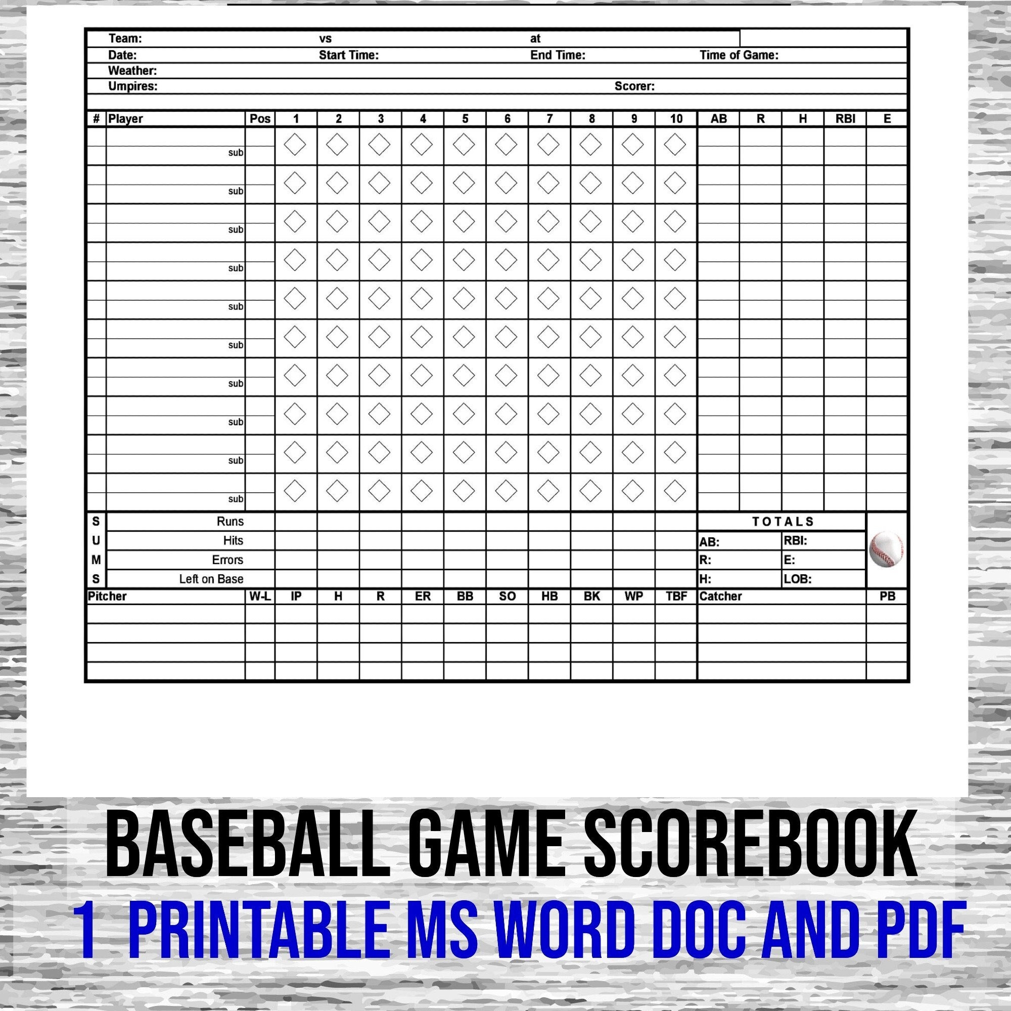 Digital Baseball Score Sheet Etsy