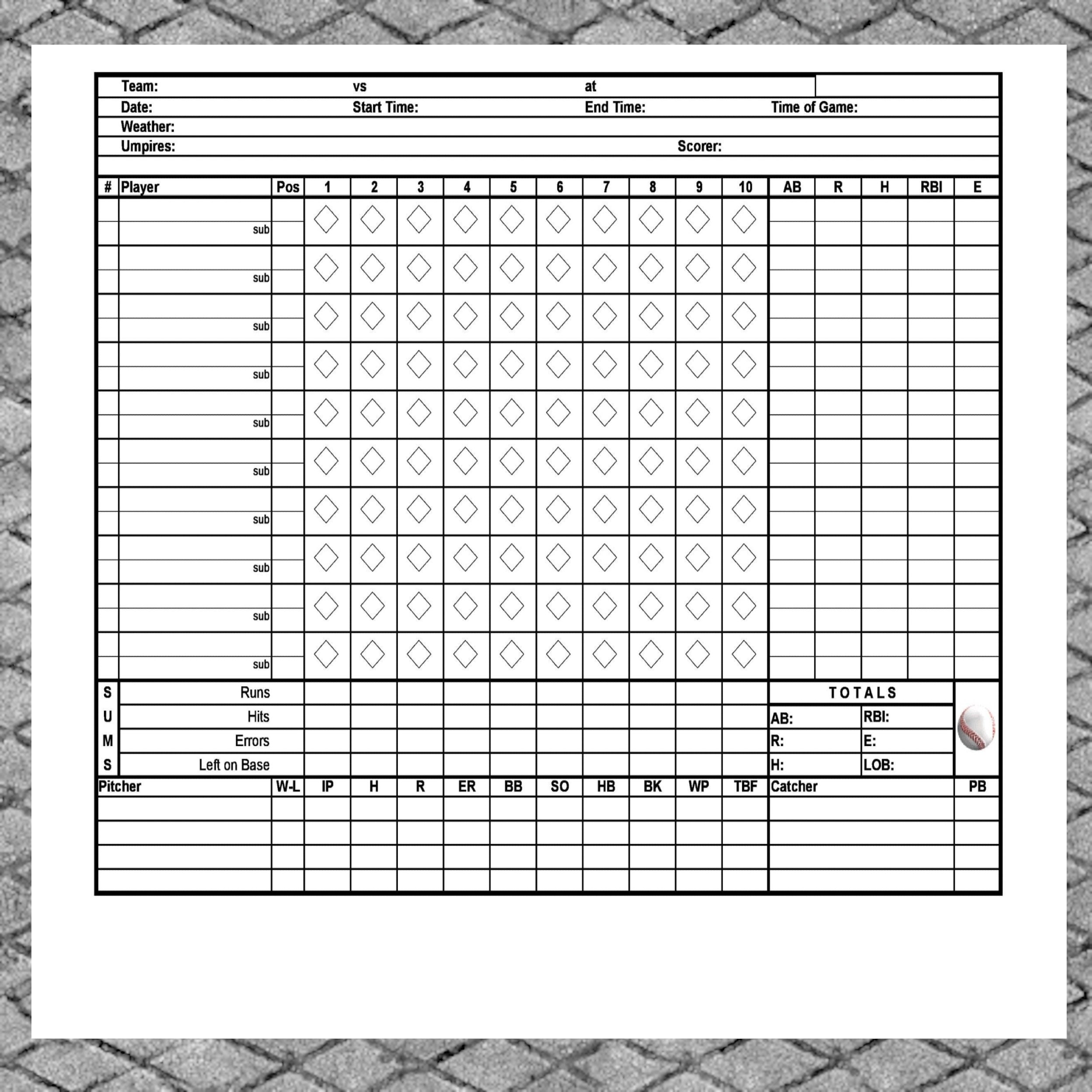 Digital Download Baseball Scorebook Little League Pro Games Digital Download Baseball Scorebook Little League Pro Games