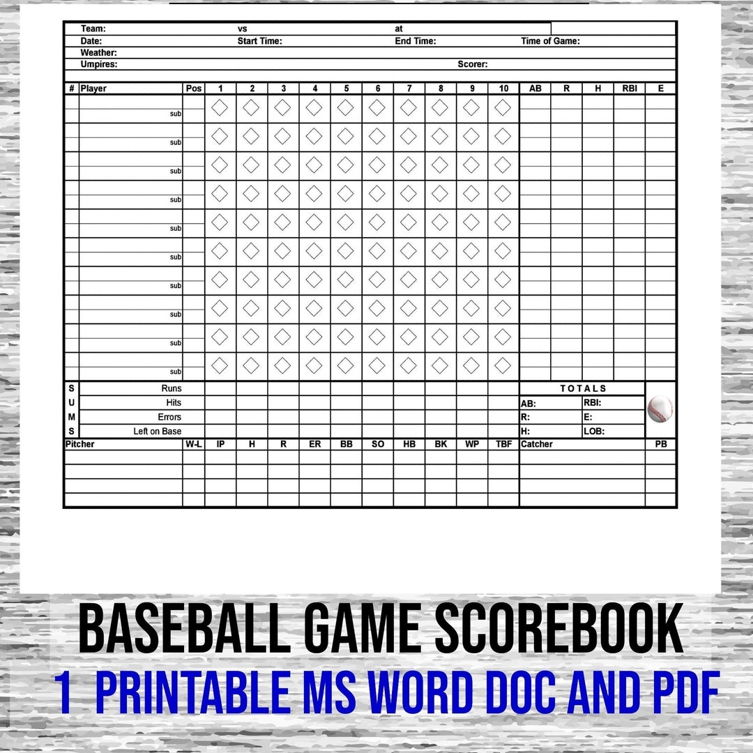 Digital Download Baseball Scorebook Little League Pro Games Digital Download Baseball Scorebook Little League Pro Games