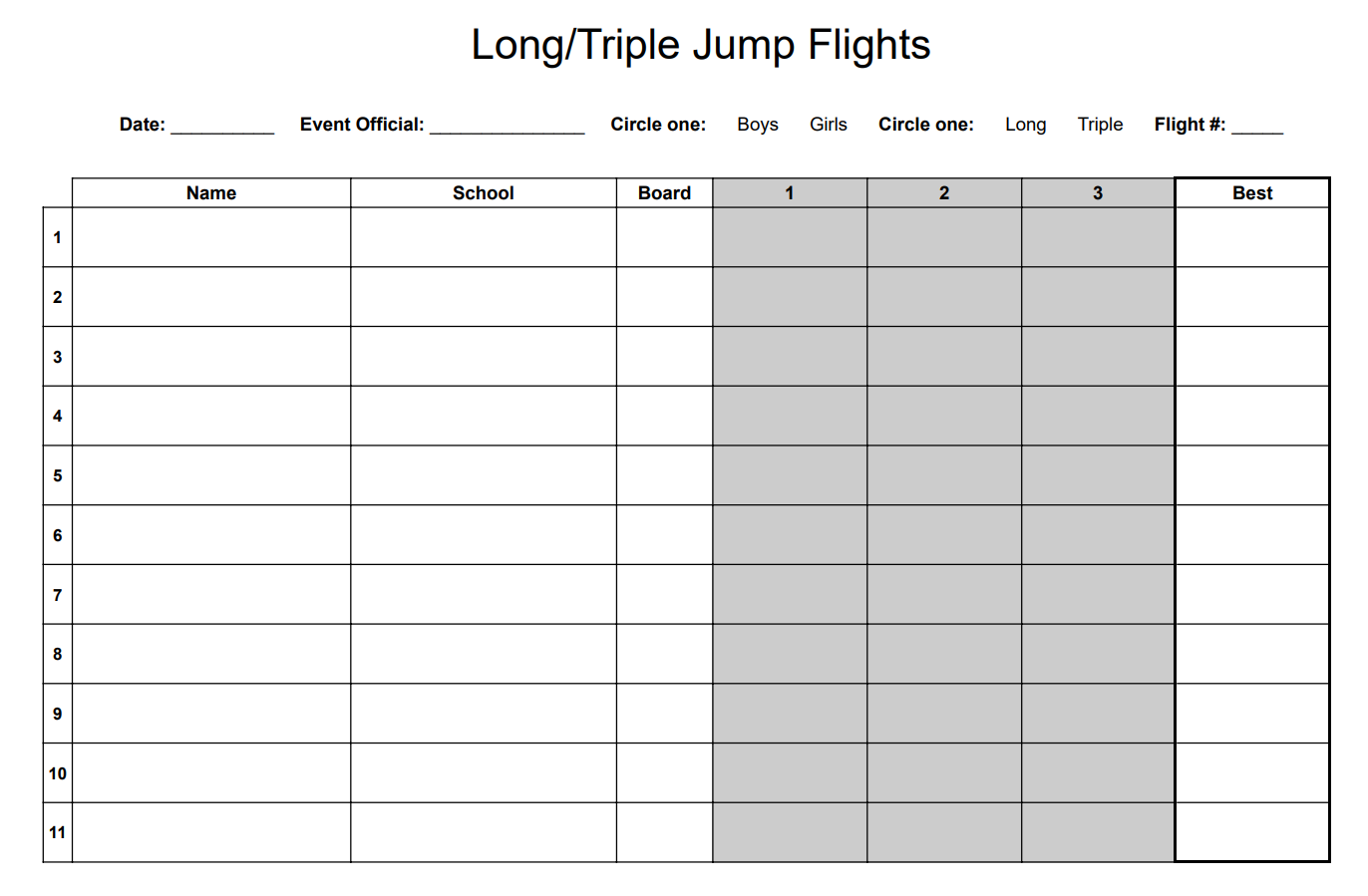 Digital Download Custom High Jump Meet Scoring Sheet