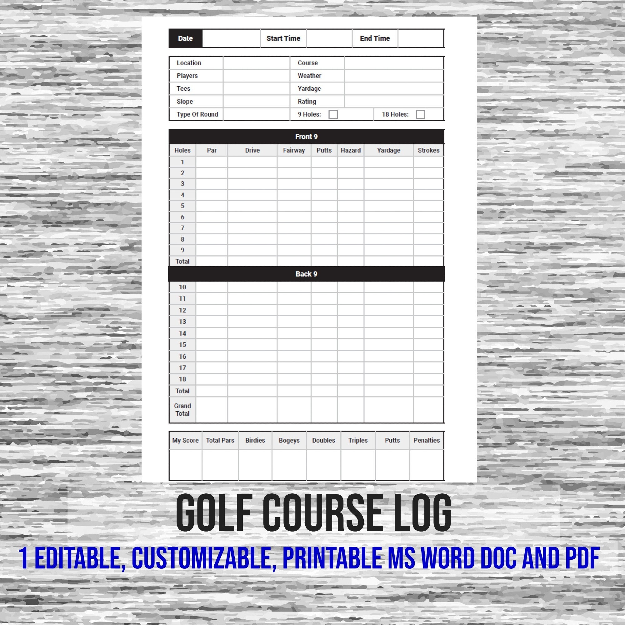 Digital Download Golf Course Log Golf Course Score Log Golf 