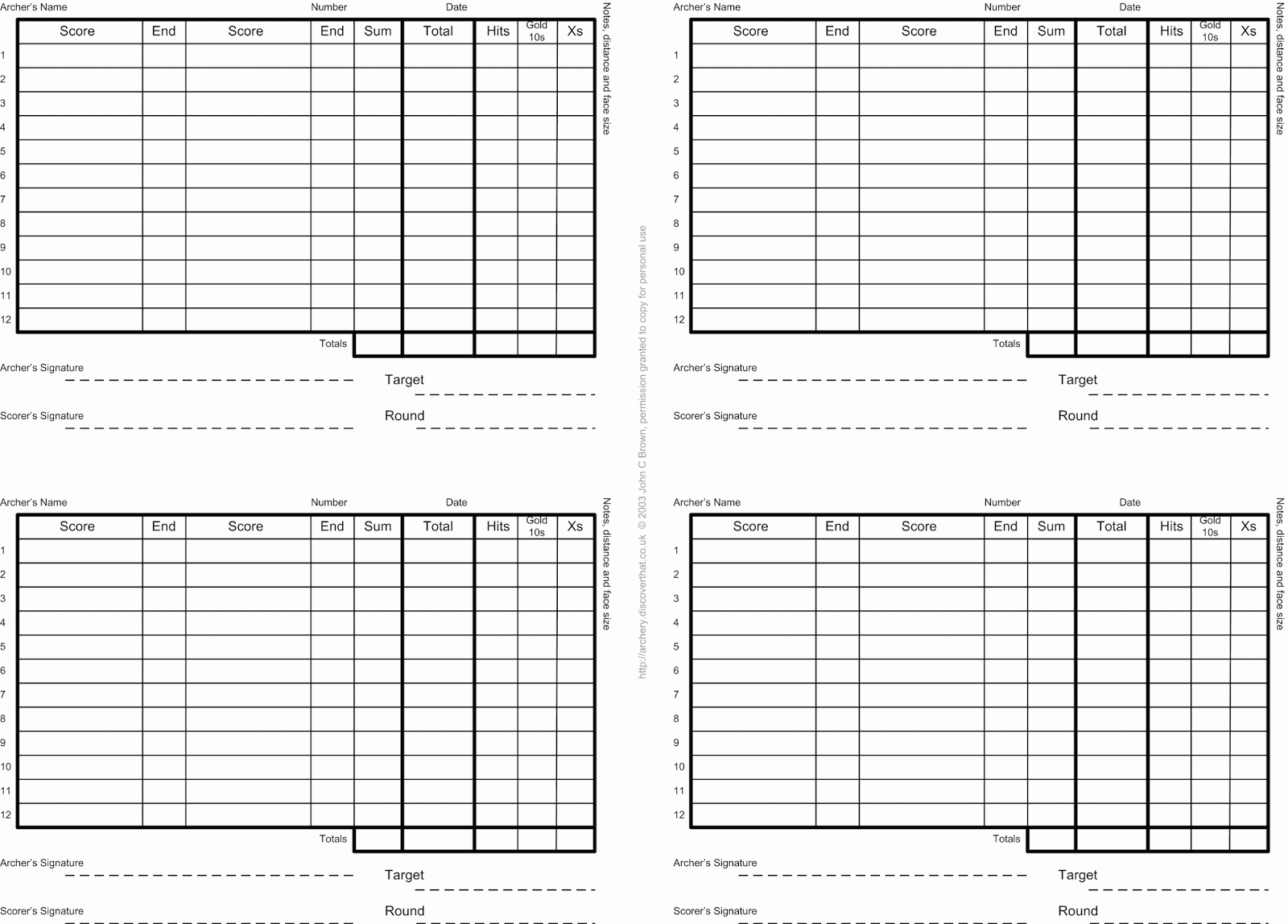 DiscoverThat Journal Archery Score Cards