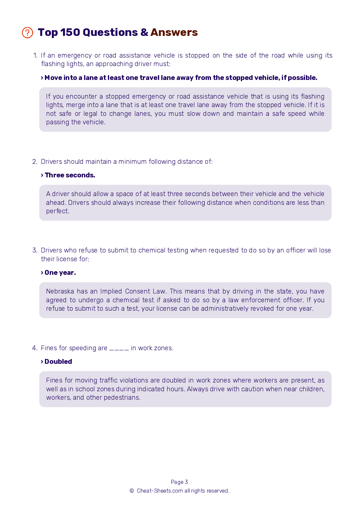 DMV Test Cheat Sheet Nebraska