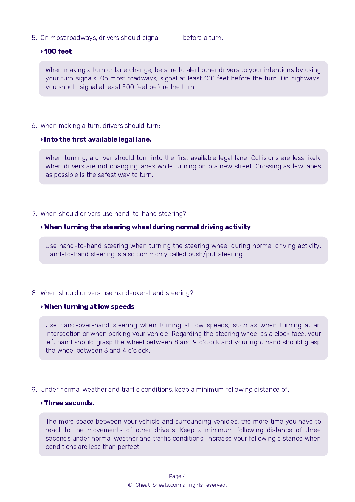 DMV Test Cheat Sheet New Hampshire