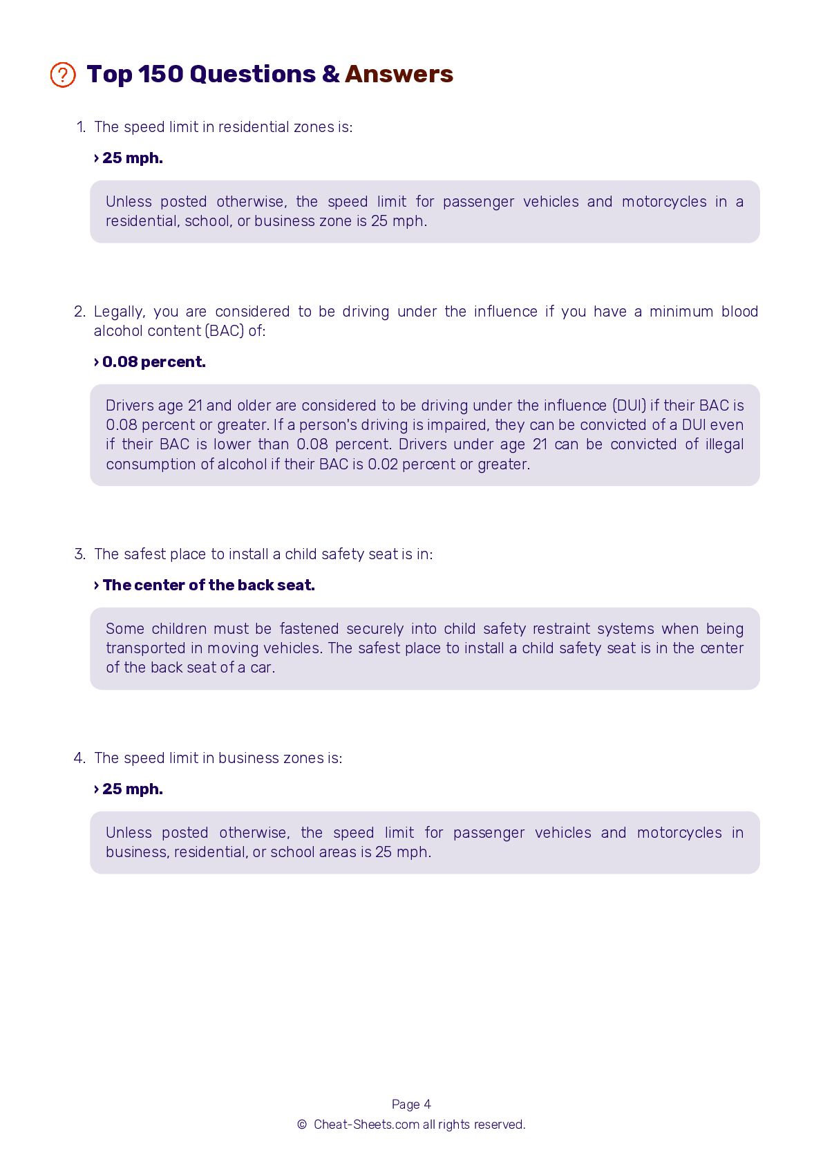DMV Test Cheat Sheet Virginia