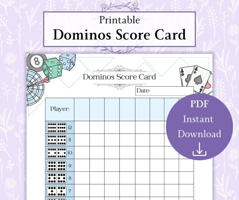 Dominos Score Card Printable PDF Dominoes Score Board Dominos 
