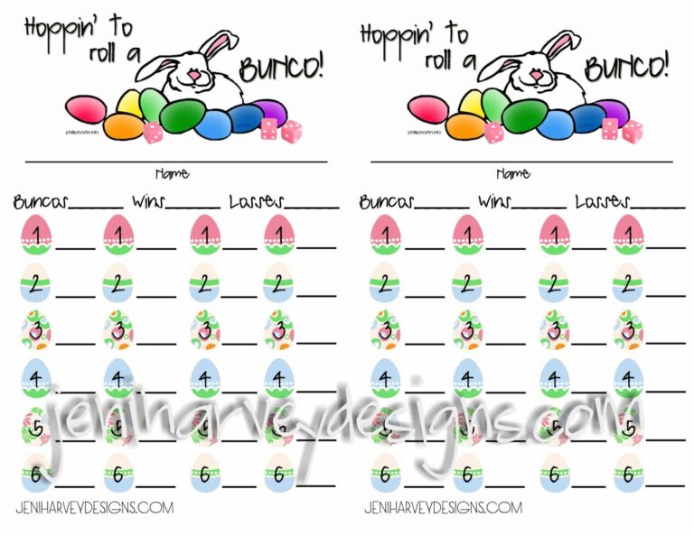 Easter Bunco Score Sheet Etsy