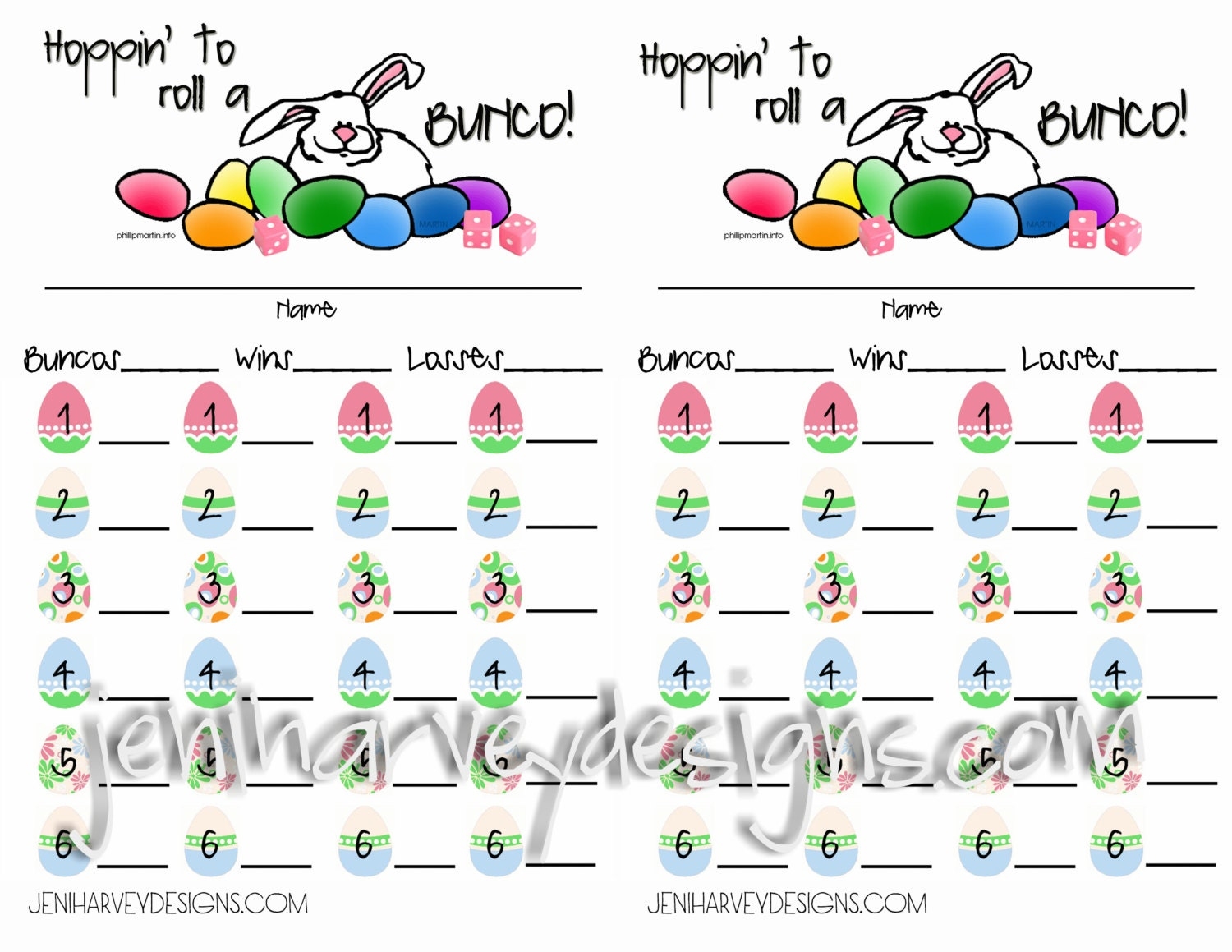 Easter Bunco Score Sheet Etsy