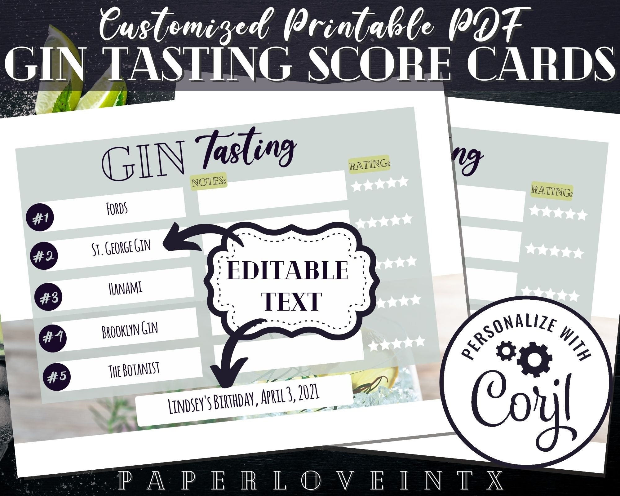 Editable Gin Tasting Score Card Printable PDF Digital Download 8 5x11 Editable Gin Tasting Score Card Printable PDF Digital Download 8 5x11