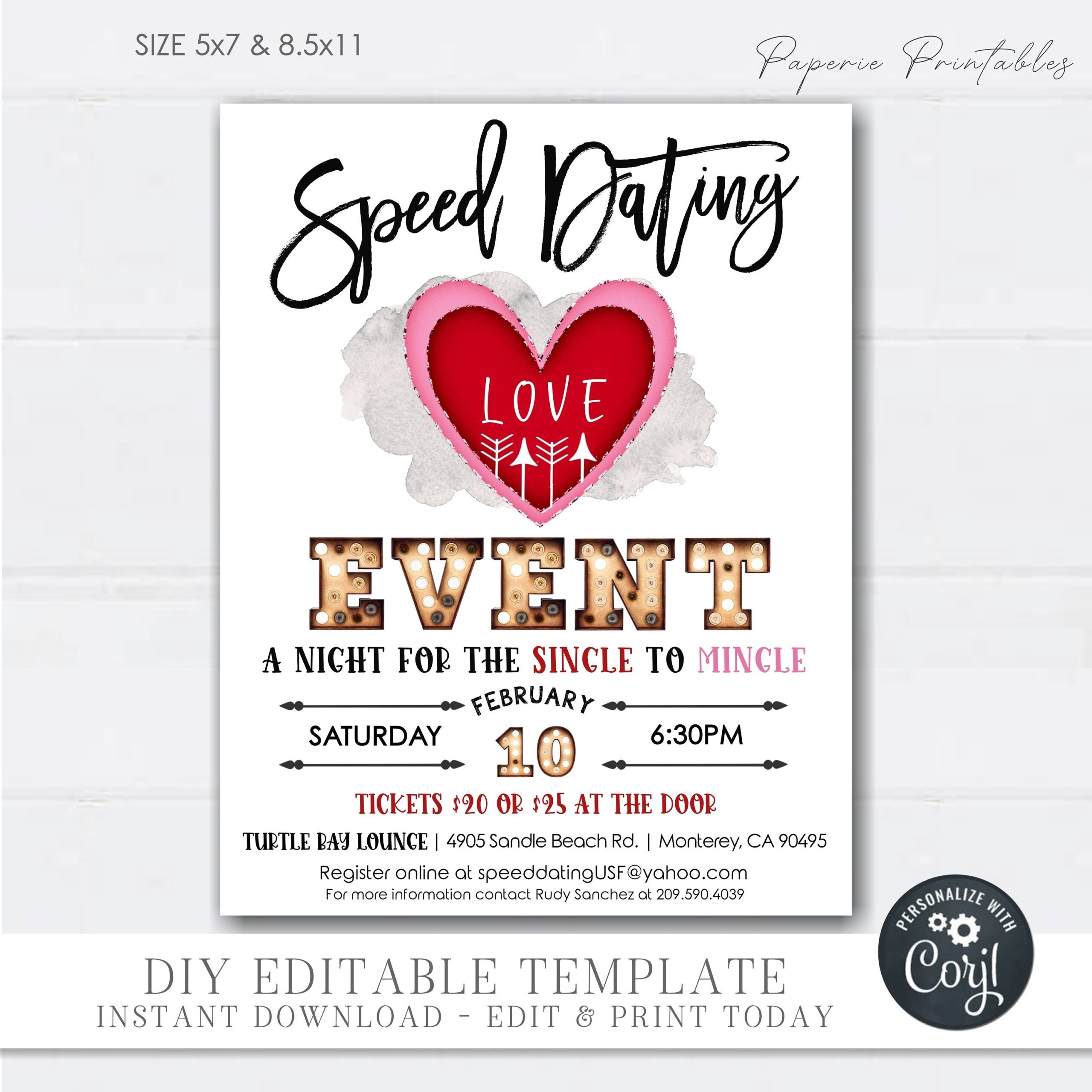 EDITABLE Speed Dating Flyer Speed Dating Event Template Speed Dating Card Speed Dating Printable Dating Card DIY With Corjl SDF01 Etsy Hong Kong