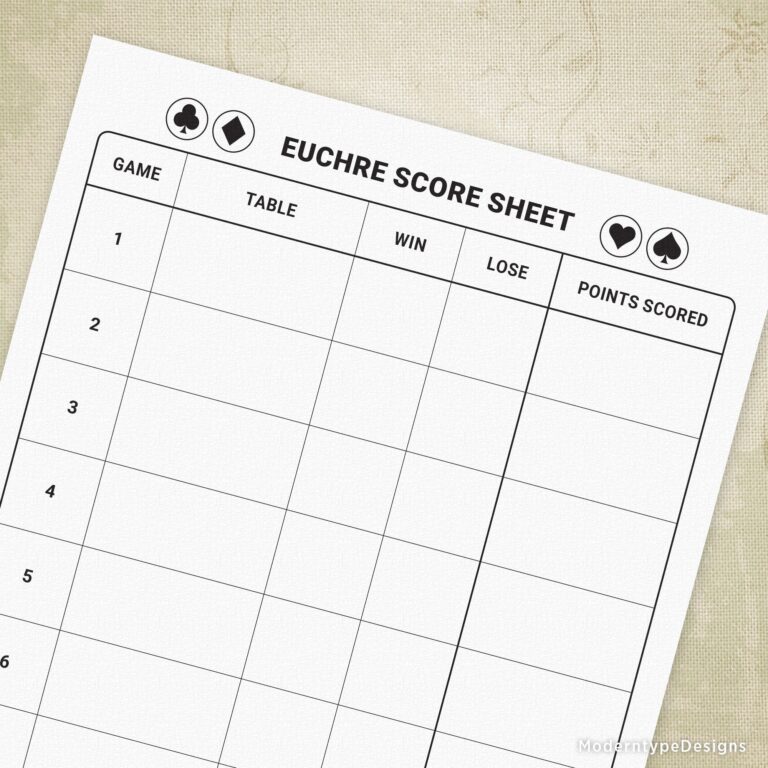 Euchre Game Score Sheets Printable Digital Download Chart Gam008 Etsy
