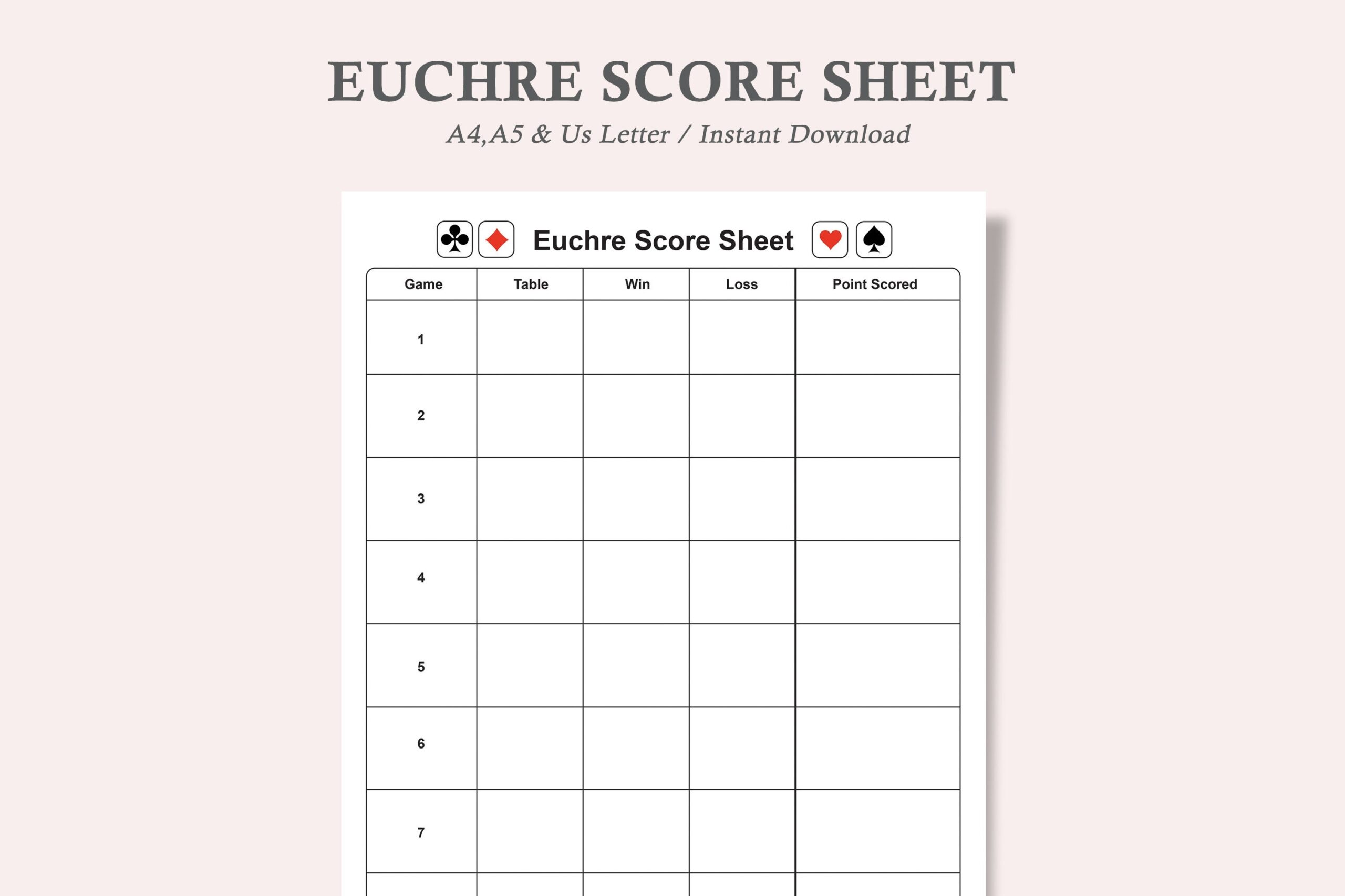 Printable Progressive Euchre Score Sheets
