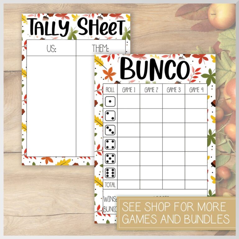 Fall Bunco Score Card Tally Sheet Etsy