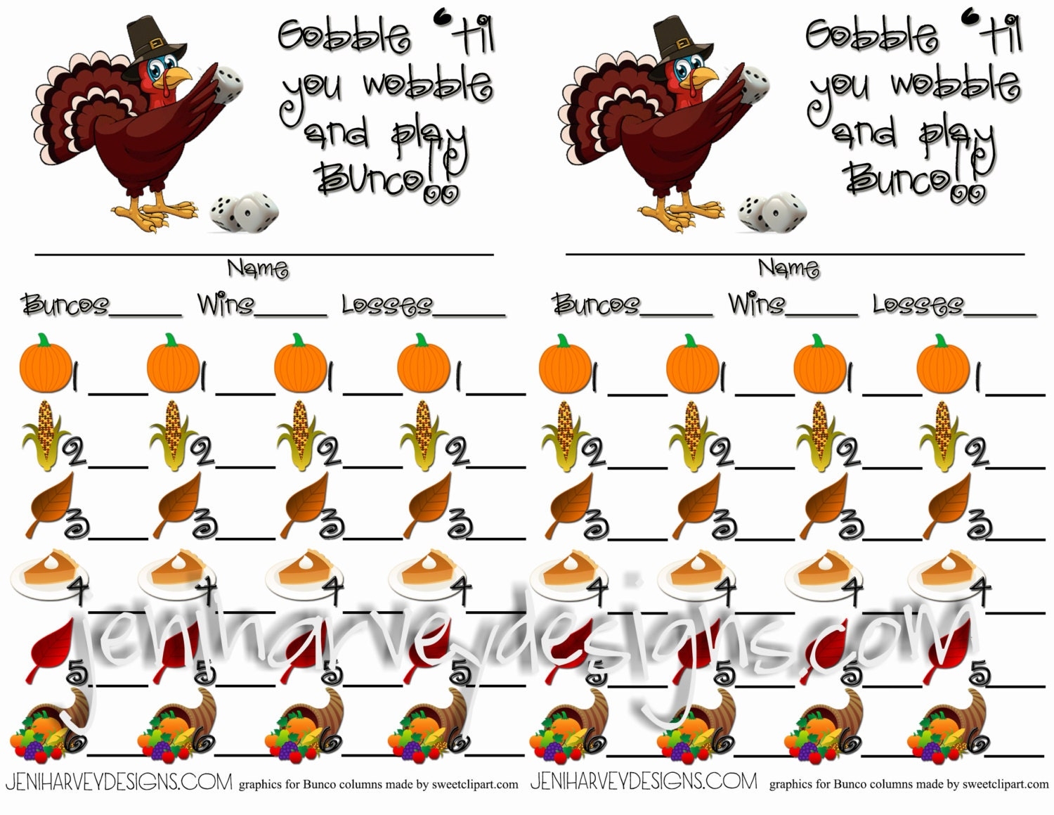 Fall Bunco Score Sheets