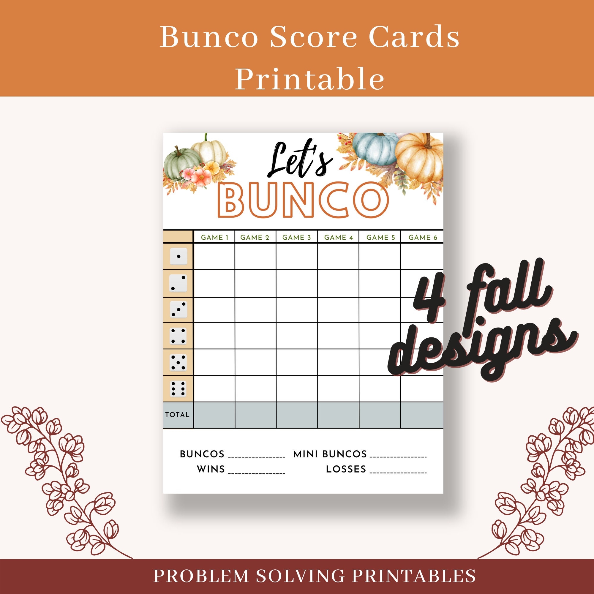 Fall Themed Bunco Score Card Sheets Pad Printable Autumn Bunko Fall Themed Bunco Score Card Sheets Pad Printable Autumn Bunko