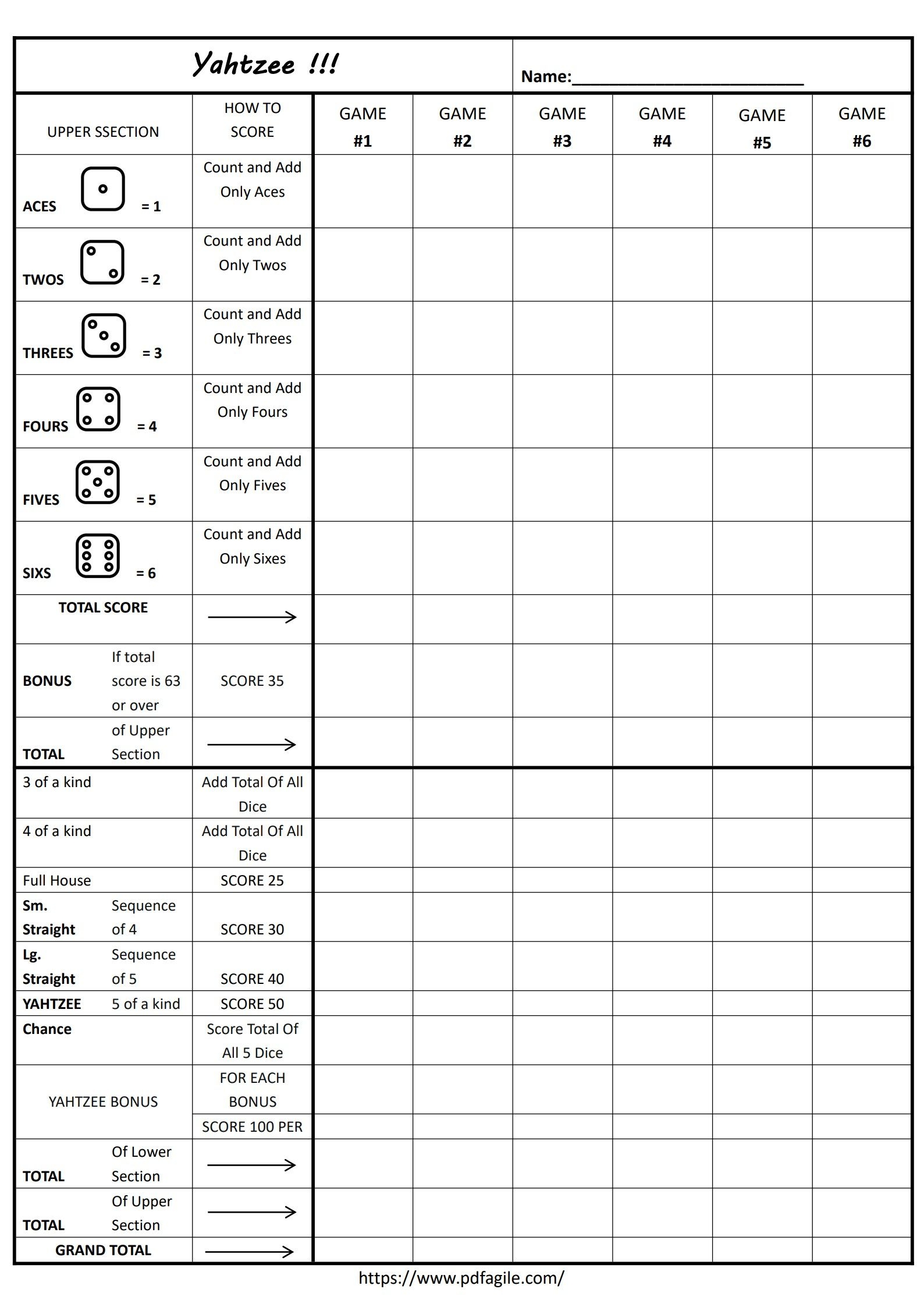 Free Large Print Farkle Score Sheets