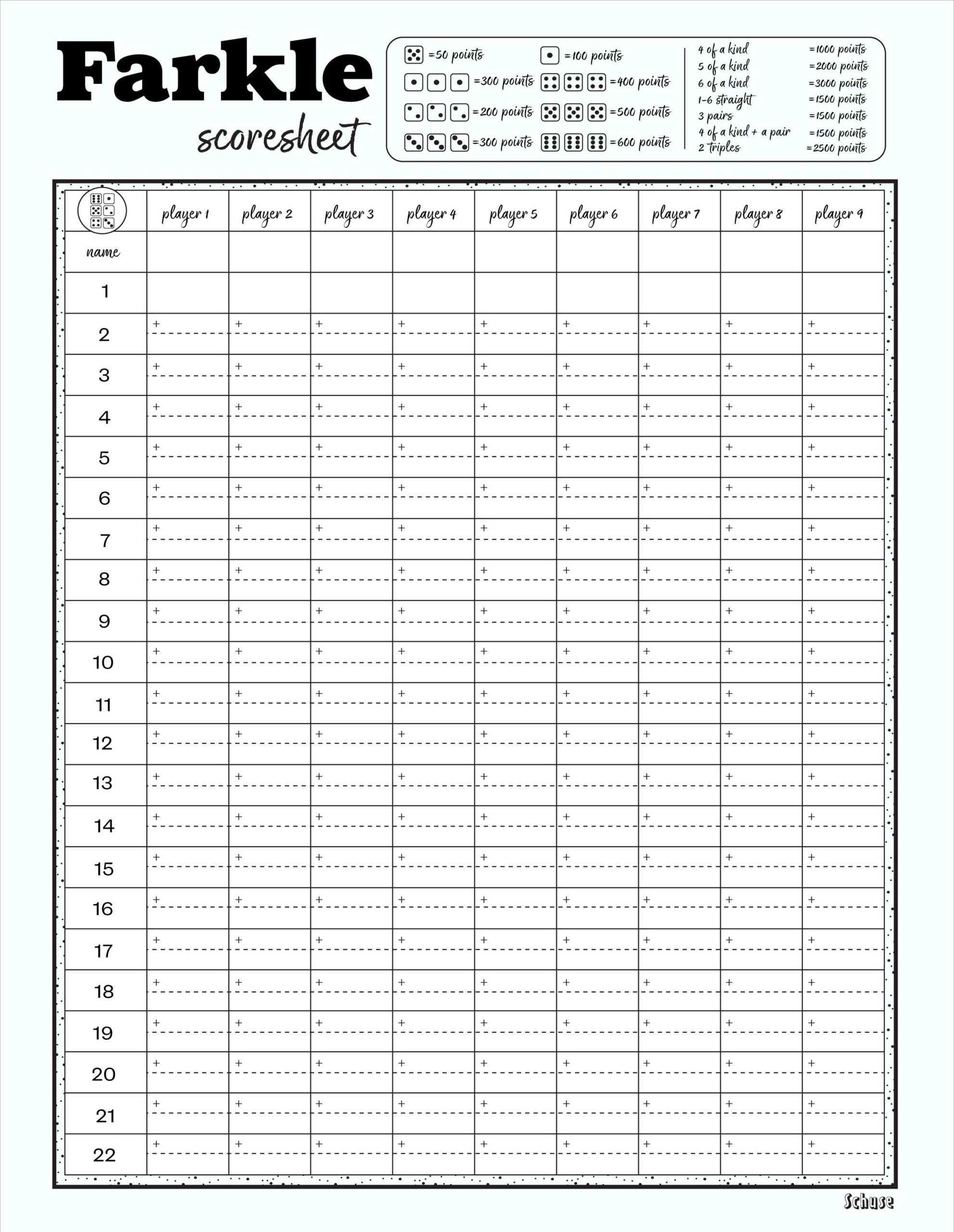 Farkle Scoresheet update Printable Downloadable 8 5x11 A4 Etsy