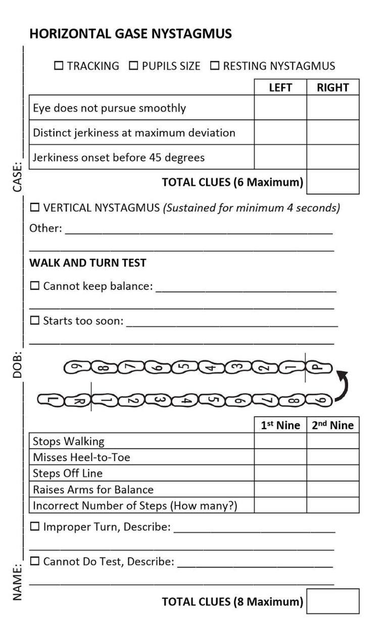 Field Sobriety Test Record Notebook 5pk Safety University
