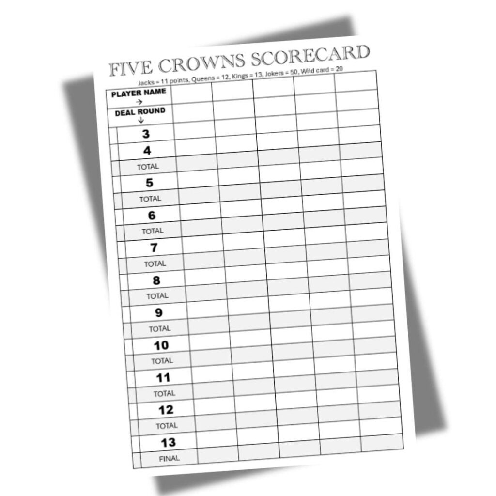 Five Crowns Free Scorecard PDF Card Game Score Cards