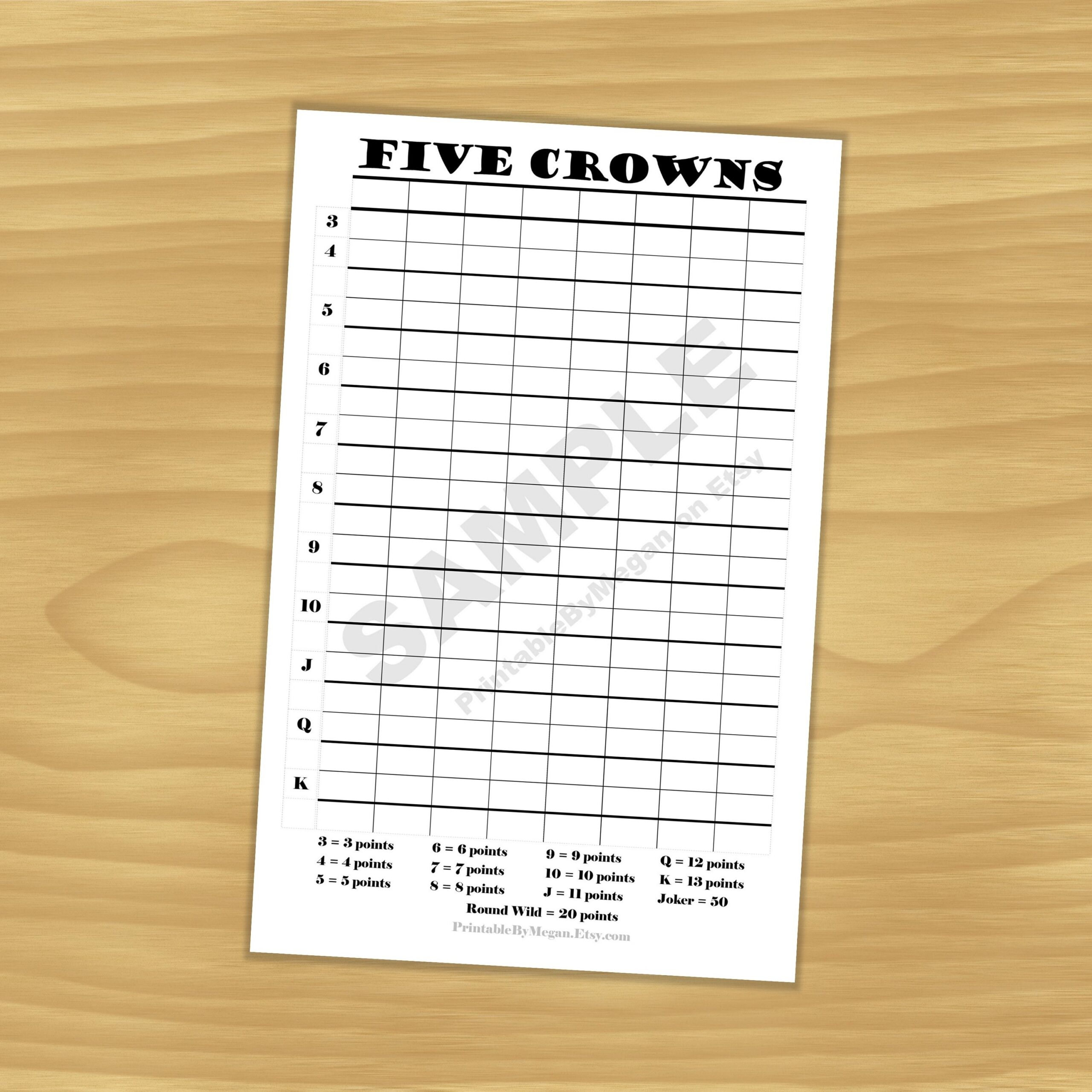 Five Crowns Score Sheet Five Crowns Score Card Etsy