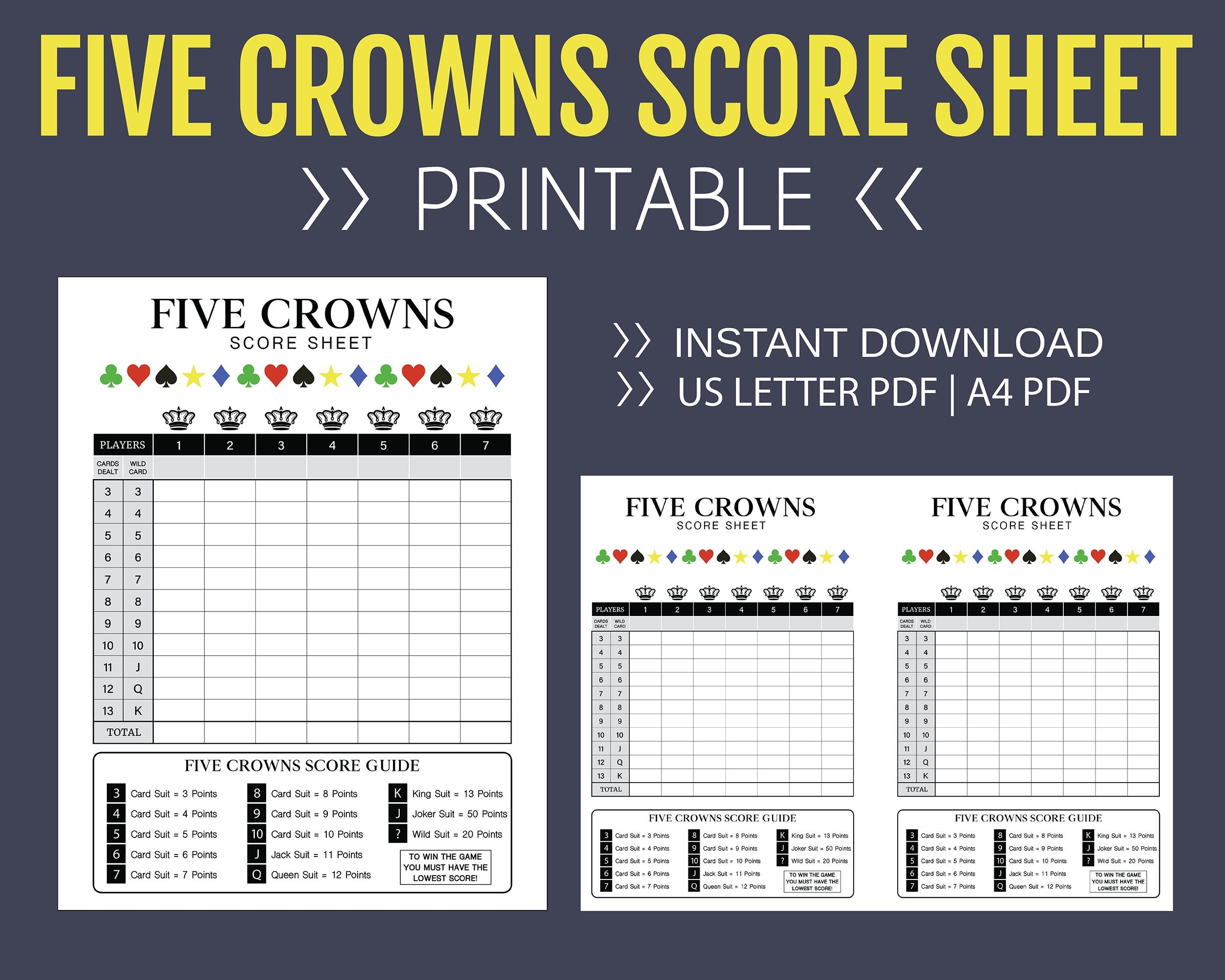 Five Crowns Score Sheet Printable Score Sheet Digital Instant Download 5 Crowns Printable File PDF 8 5