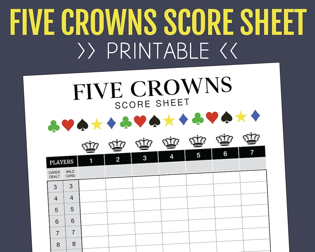 Five Crowns Score Sheet Printable Score Sheet Digital Instant Download 5 Crowns Printable File PDF 8 5