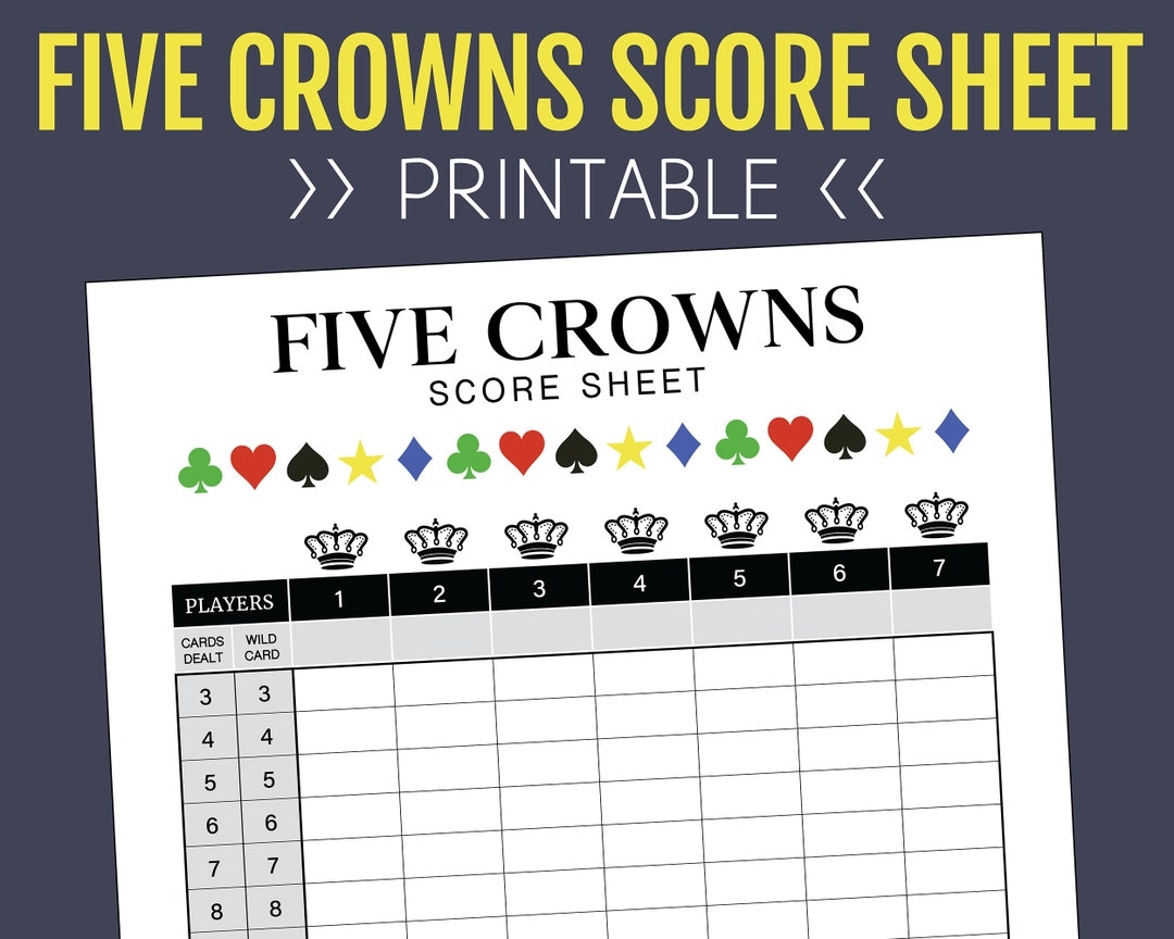 Five Crowns Score Sheet Printable Score Sheet Digital Instant Download 5 Crowns Printable File PDF 8 5