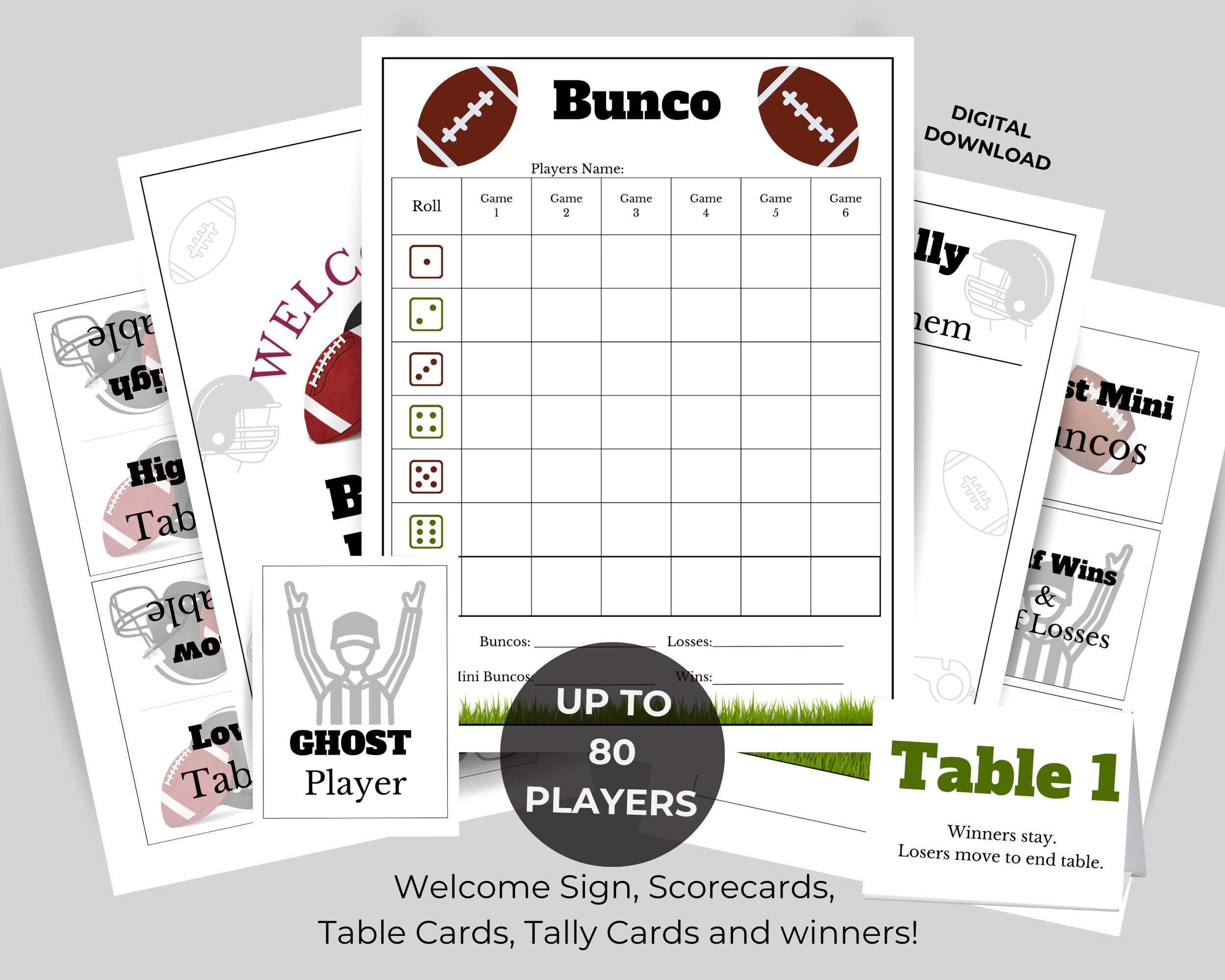 Football Bunco Cards Etsy