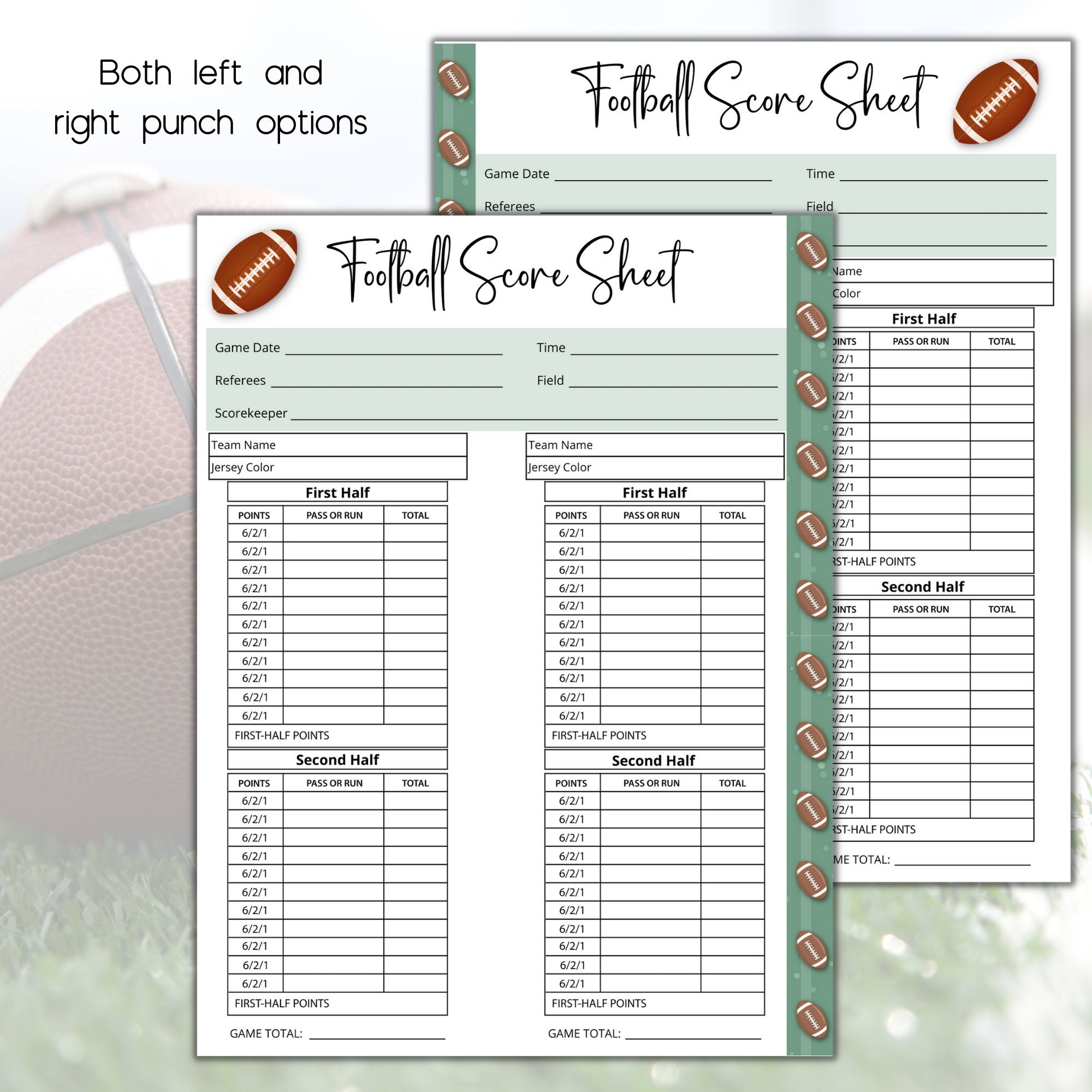 Football Score Card Football Scoresheet Etsy