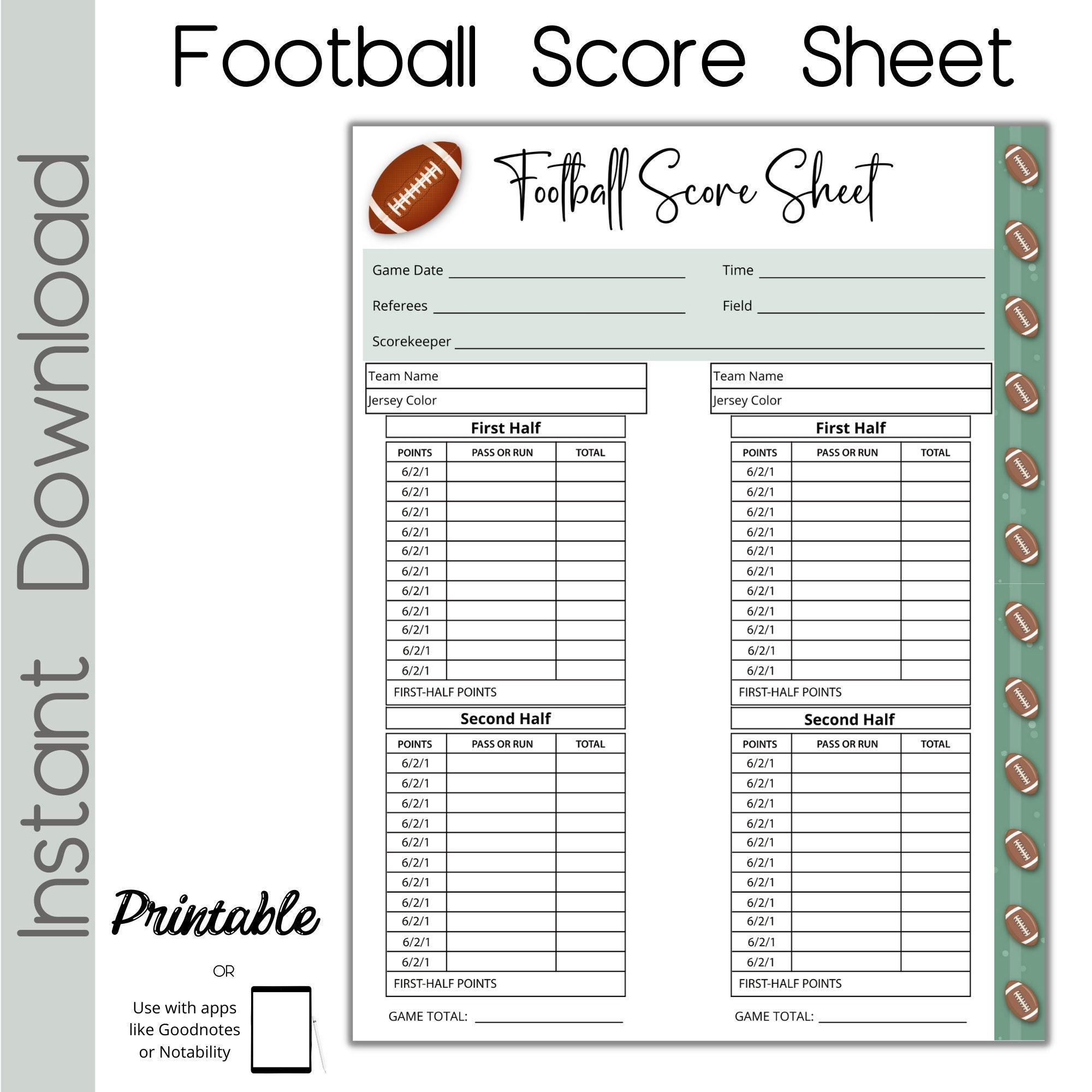 Football Score Card Football Scoresheet Etsy UK Football Score Card Football Scoresheet Etsy UK