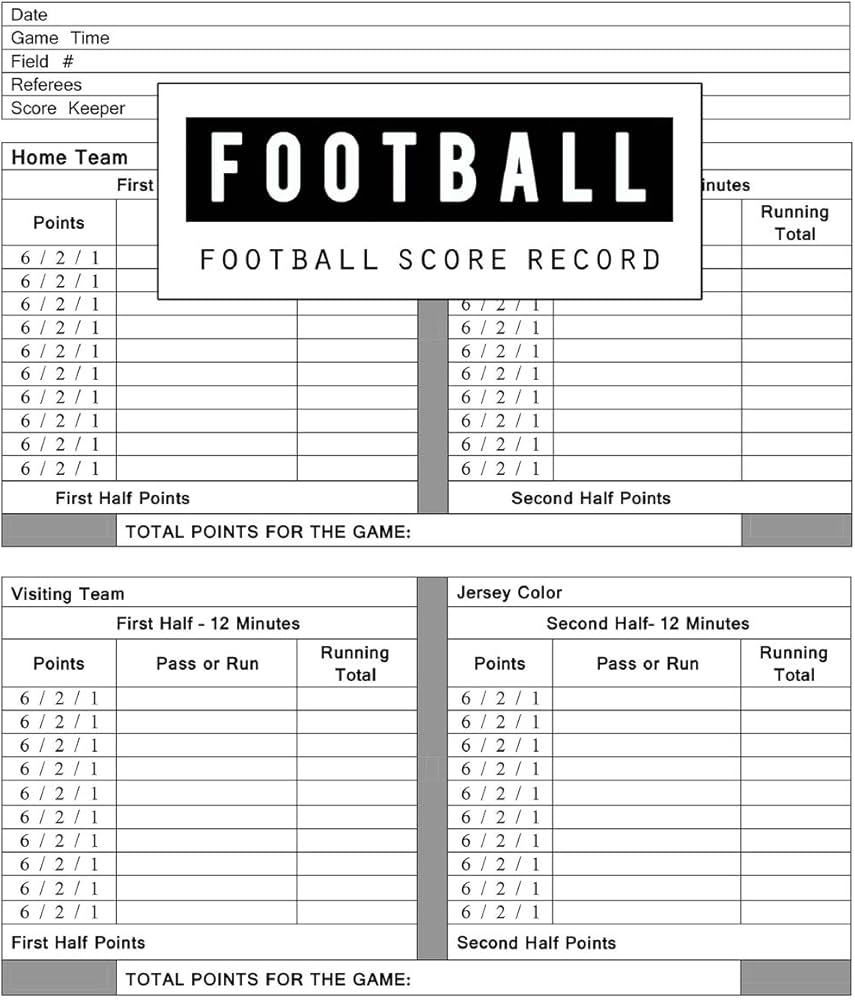 Football Score Record Football Game Record Keeper Book Football Scoresheet Football Score Card Handwriting Journal Paper Indoor Outdoors Books Football Score Record Football Game Record Keeper Book Football Scoresheet Football Score Card Handwriting Journal Paper Indoor Outdoors Books