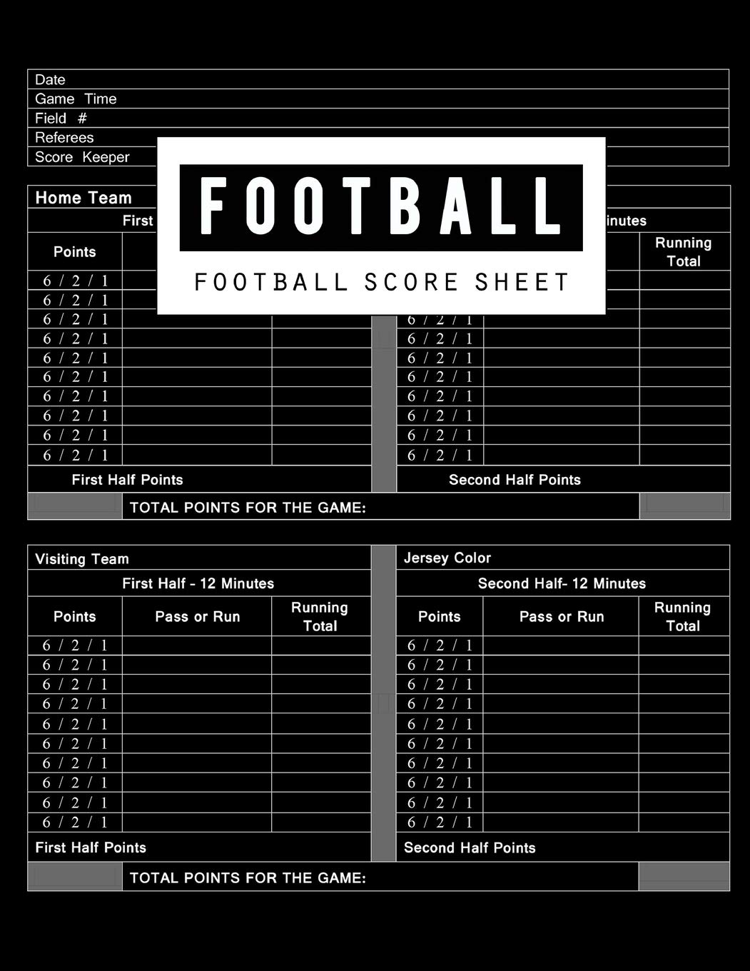 Free Football Score Sheet Free Football Score Sheet