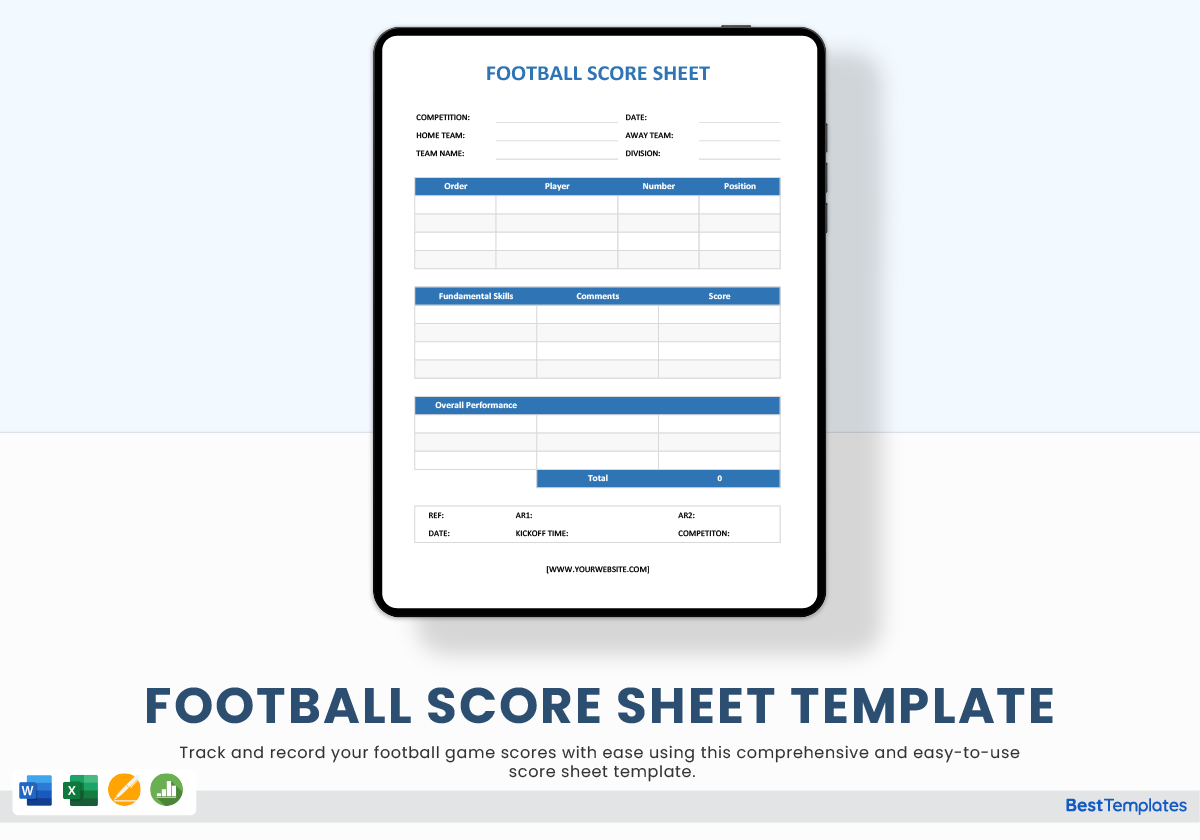 Football Score Sheet Template In Word Excel Apple Pages Numbers
