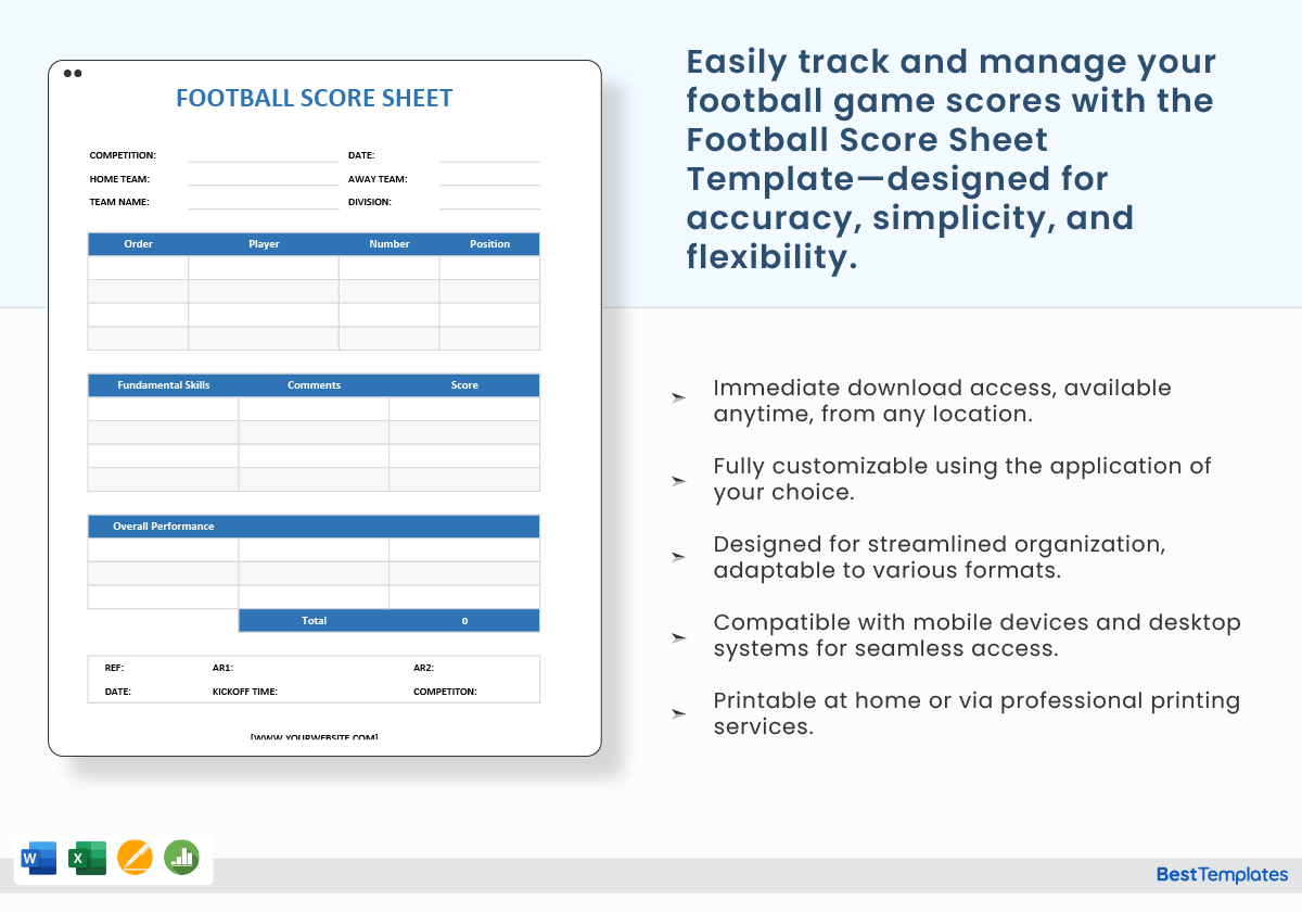 Football Score Sheet Template