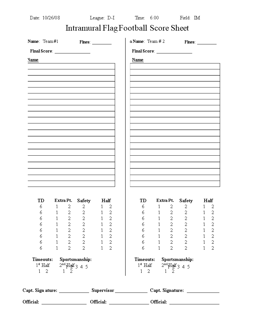 Football Score Sheet Templates At Allbusinesstemplates Football Score Sheet Templates At Allbusinesstemplates