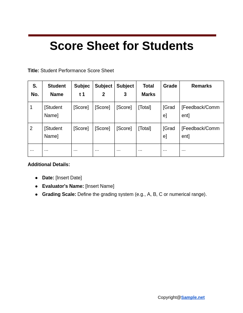FREE 54 Score Sheet Word PDF