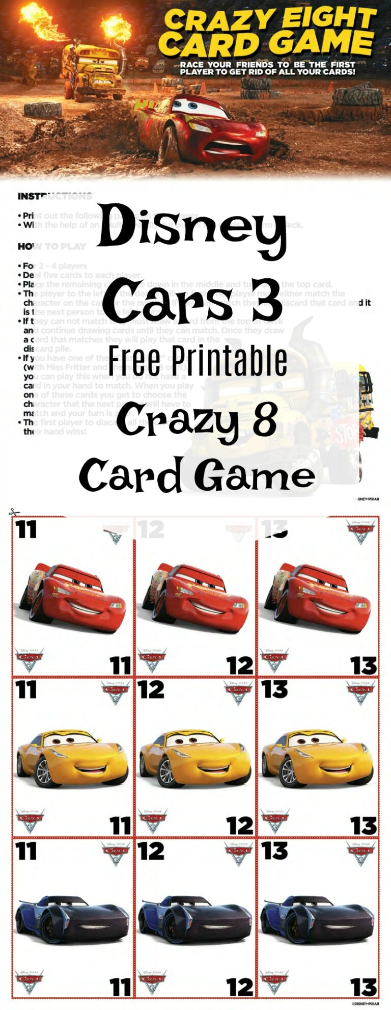 Free Cars 3 Disney Crazy 8 Card Game Mama Likes This