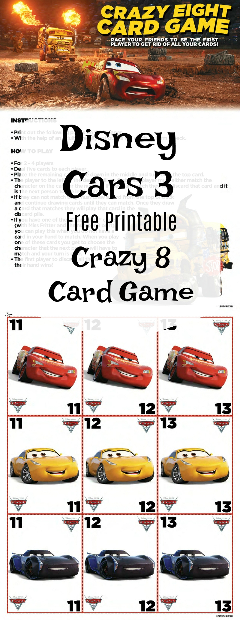 Free Cars 3 Disney Crazy 8 Card Game Mama Likes This