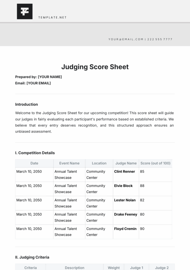 Free Judging Score Sheet Template To Edit Online