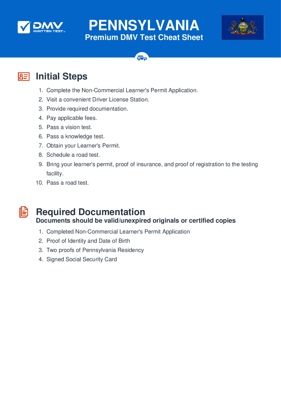 FREE Pennsylvania Permit Test Real 2025 DMV Test Questions