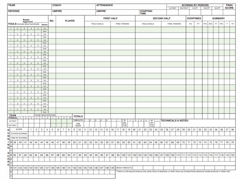 Free Printable Basketball Score Sheets Stat Sheets From Score Books