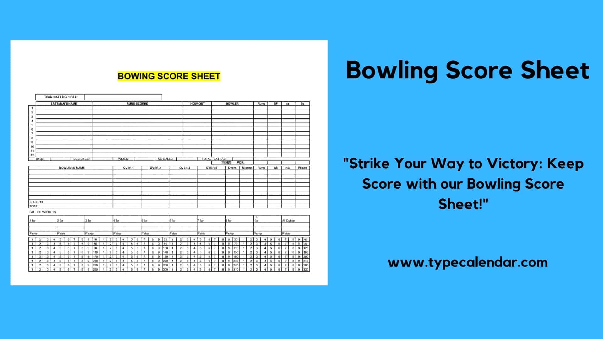 Sample Bowling Score Sheets