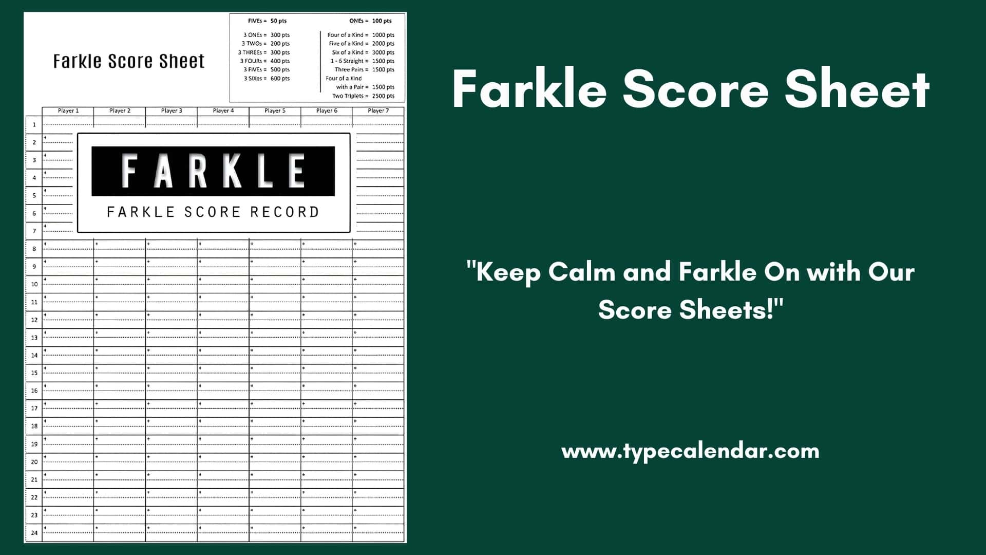 Free Printable Farkle Score Sheet Excel PDF U0026 Rules Gameplay U0026 Scoring