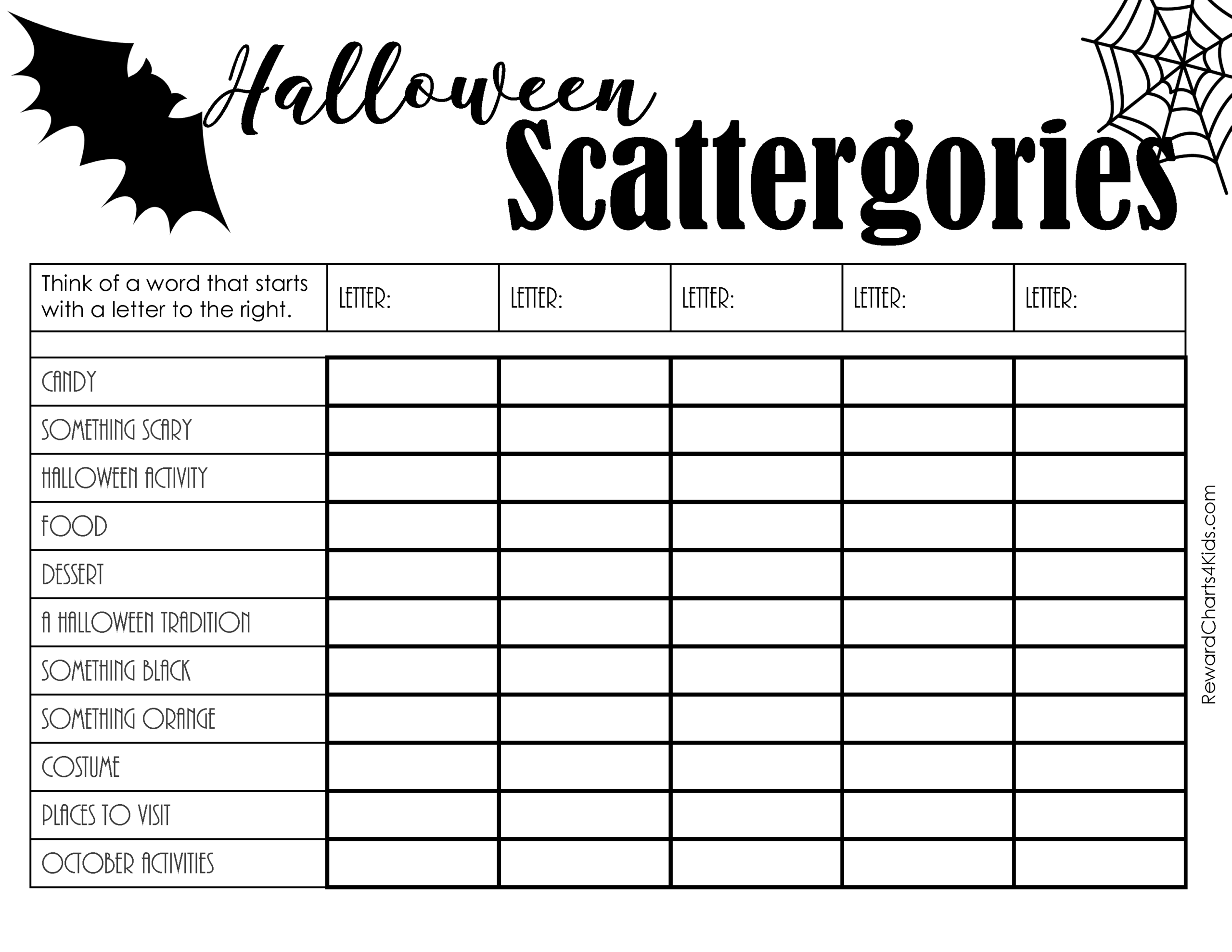 FREE Printable Scattergories Lists Instant Download