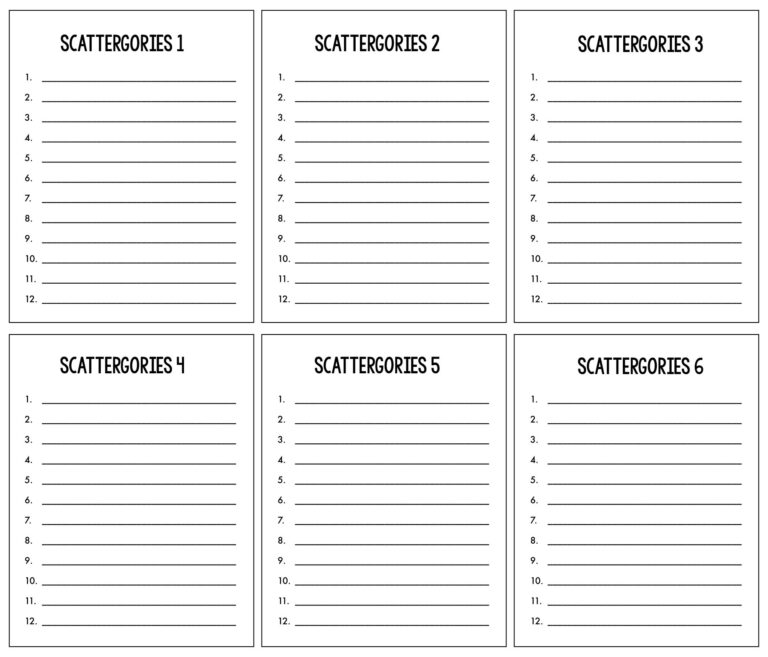 FREE Printable Scattergories Lists Instant Download Worksheets Library
