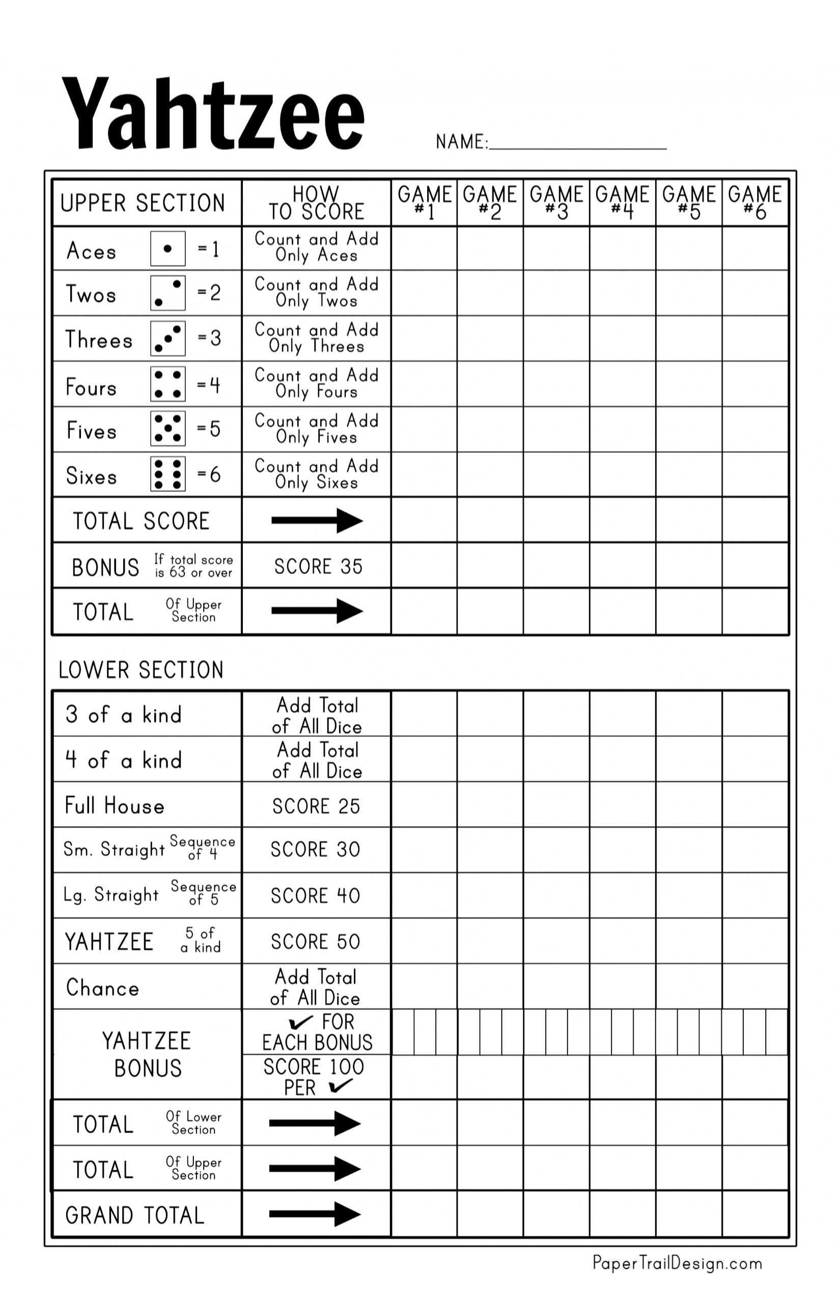 Free Printable Yahtzee Score Card Paper Trail Design Worksheets Library Free Printable Yahtzee Score Card Paper Trail Design Worksheets Library